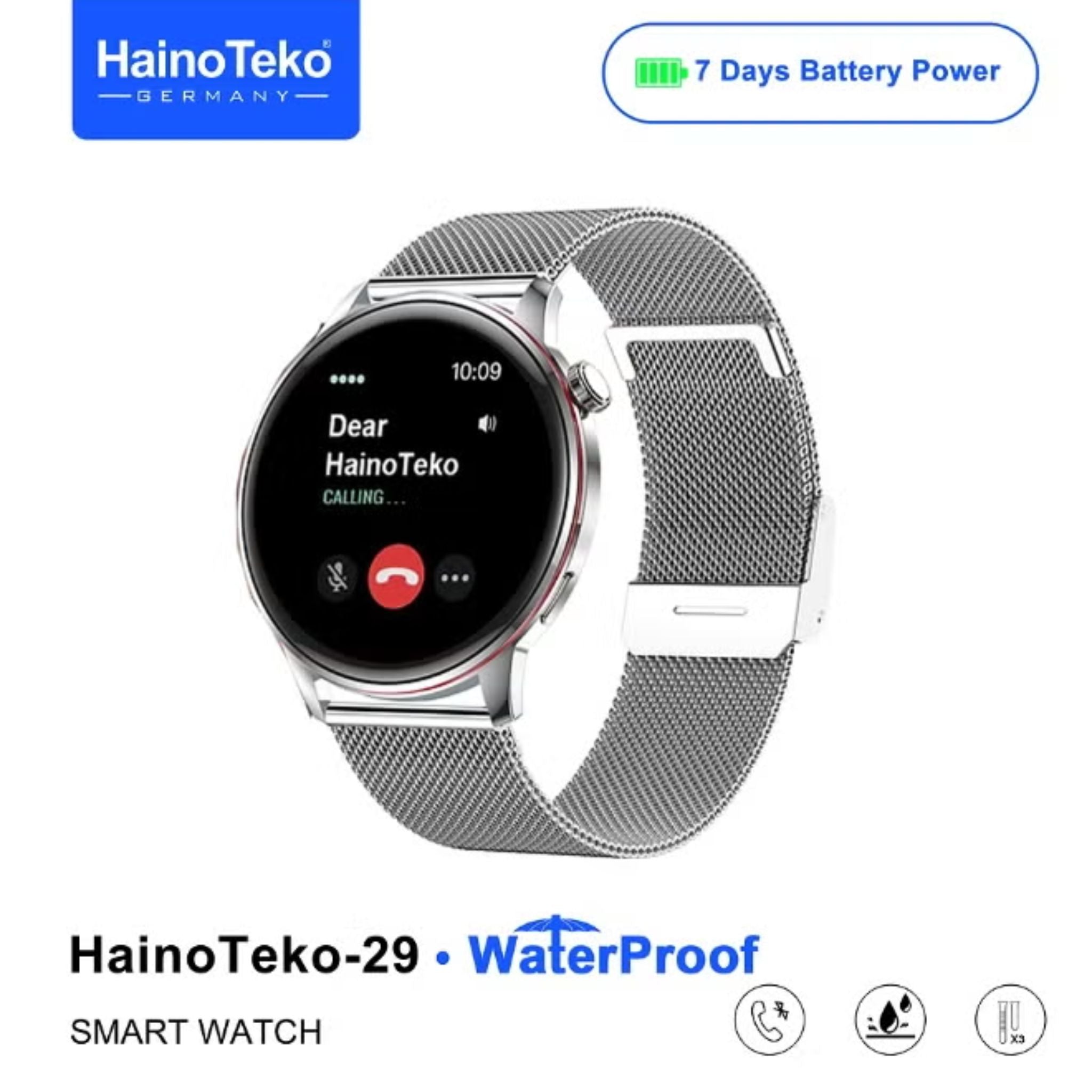 Haino Teko 29 Waterproof Design Smart Watch With AMOLED Display BT Calling 3 Pair Straps and Charging Cable Designed for Ladiesand Gents - Silver