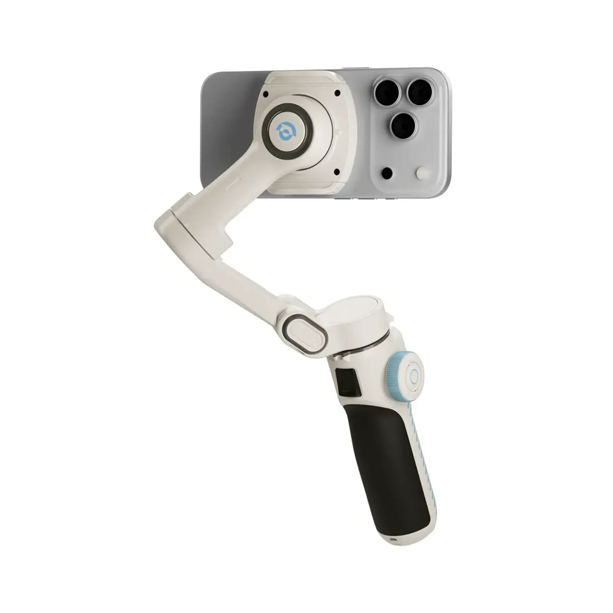 Powerology Magwave 3-Axis Magnetic SmartPhone Gimbal with Smart Gesture Control, MagSafe Snap-On or Adjustable Clamp, Built-in Extension Rod, Foldable & Ultra-Light Design, OLED Display, 5 Intuitive Hands-Free Commands, 6 Shooting Modes - White