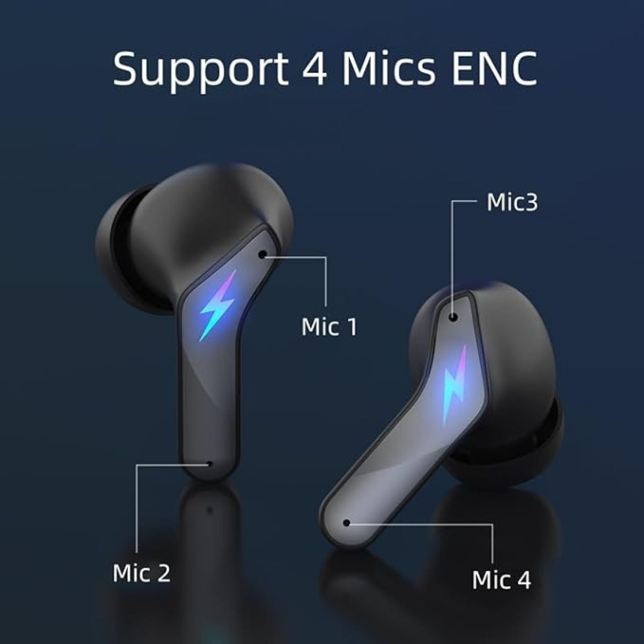 Porodo Ultra Low-Latency Gaming Earbuds, 400mAh Battery Capacity, 6h Playtime, Bluetooth 5.4, Less than 60ms Response Time, Dual Mic ENC Support, Type-C Charging Interface - Black