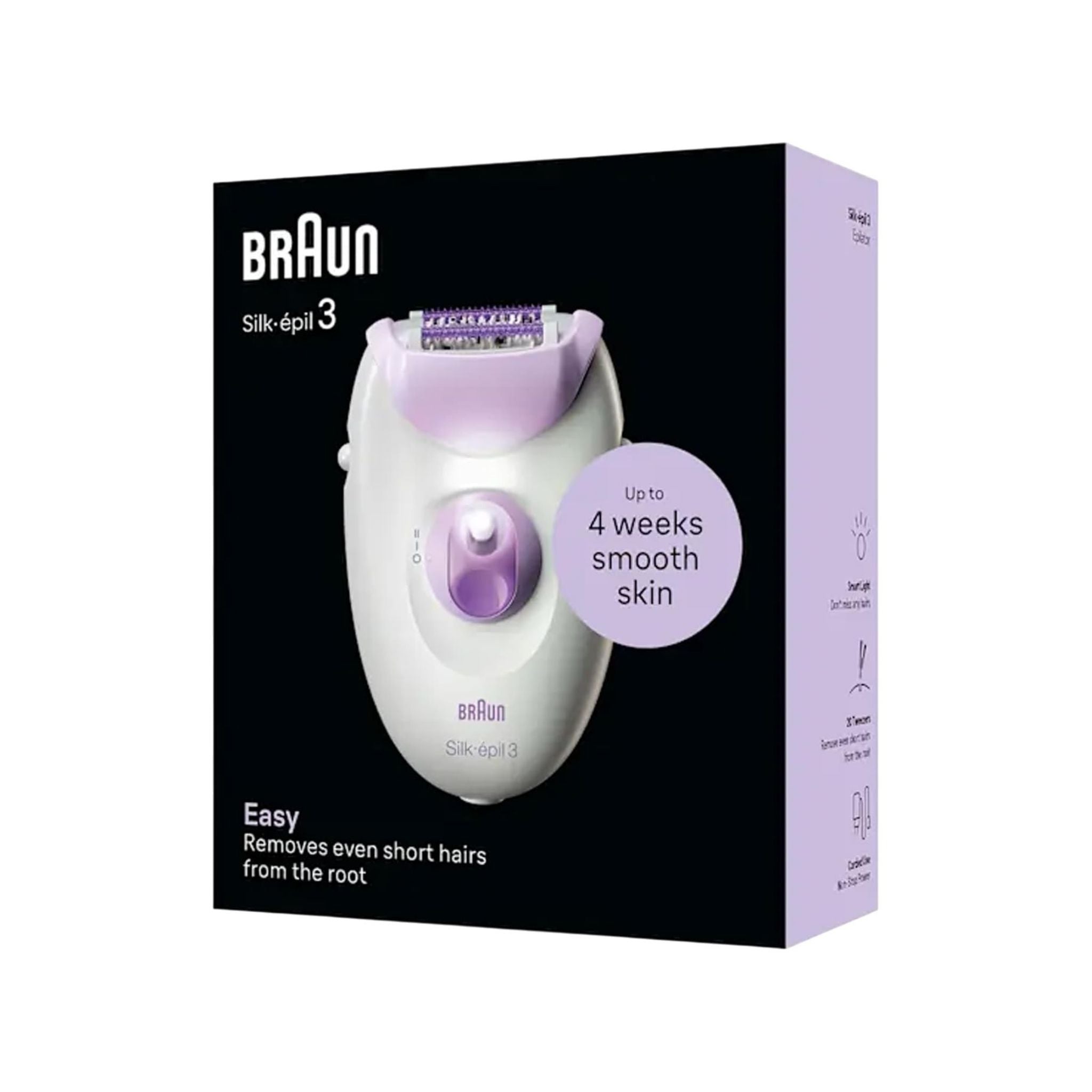 Braun Silk-épil 3 SE 3-000 Epilator, Removes Even Short Hairs From The Root, 20 MicroGrip Tweezers, Non-Stop Corded Epilator, Smart Light, Hair Removal Device - White/Purple