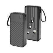 Porodo Piano 20000mAh Power Bank with Flashlight, Portable Handle, Phone Stand, 4 Integrated Cables, USB-A & USB-C & Micro Ports, Fast Charge Support, Universal Compatibility - Black