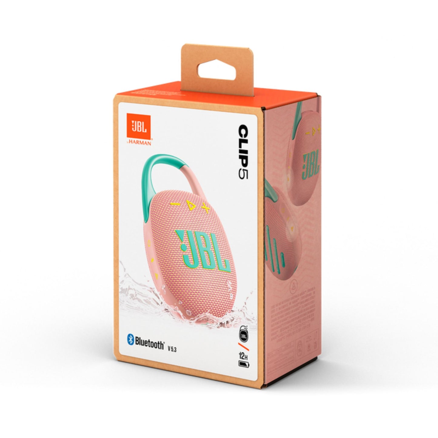 JBL Clip 5 Portable Wireless Speaker, Bluetooth 5.3, 3 Hours Charging Time, 15 Hours Battery Life, Splash Proof, Water Proof & Dust Proof, Rechargeable Battery - Pink