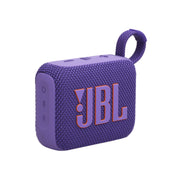 A purple JBL Go4 Portable Wireless Speaker with a textured surface and the JBL logo prominently displayed on the front.