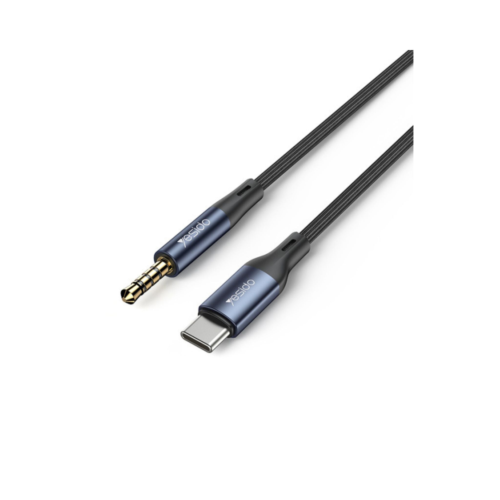 Two audio cables with different connectors on a white background