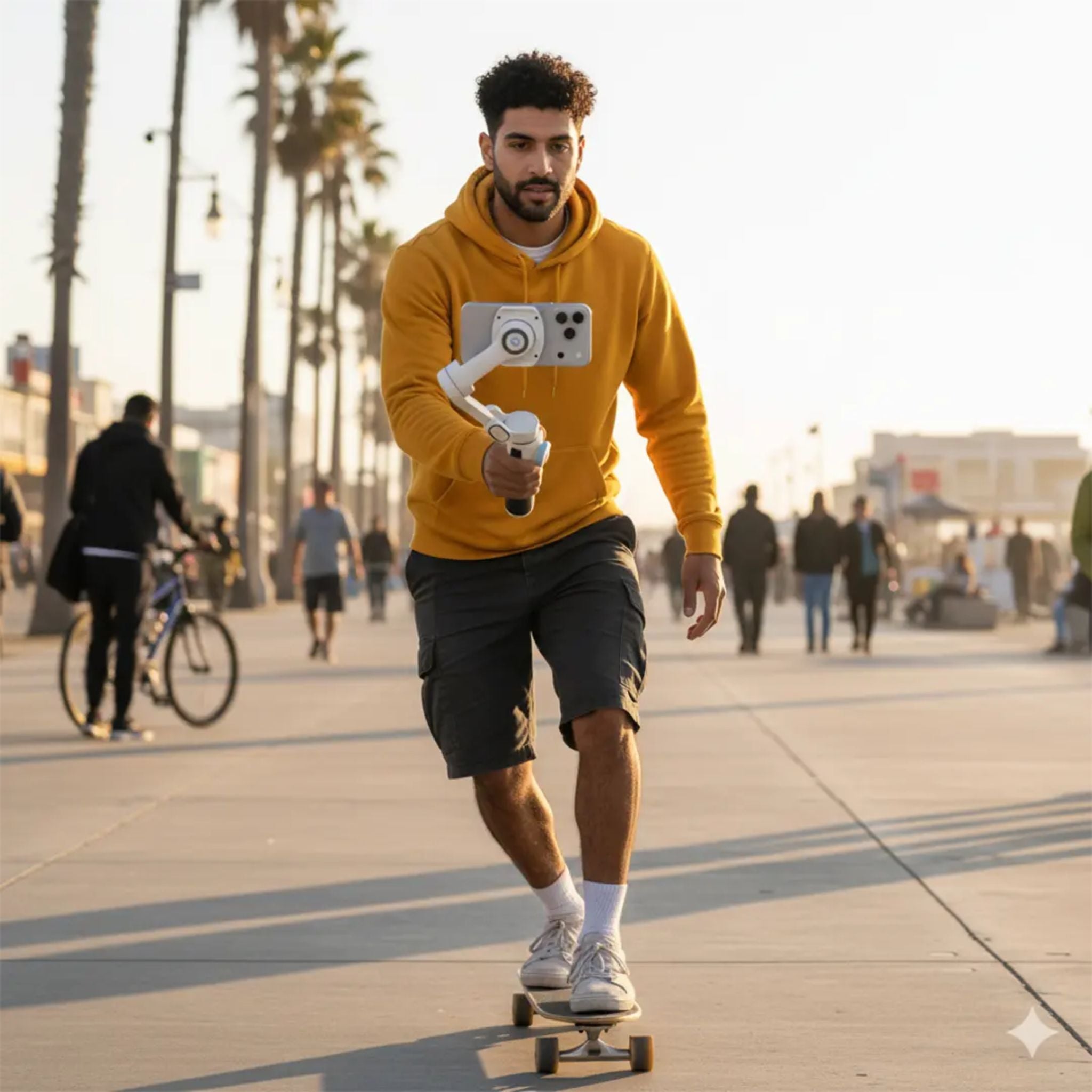 Powerology Magwave 3-Axis Magnetic SmartPhone Gimbal with Smart Gesture Control, MagSafe Snap-On or Adjustable Clamp, Built-in Extension Rod, Foldable & Ultra-Light Design, OLED Display, 5 Intuitive Hands-Free Commands, 6 Shooting Modes - White