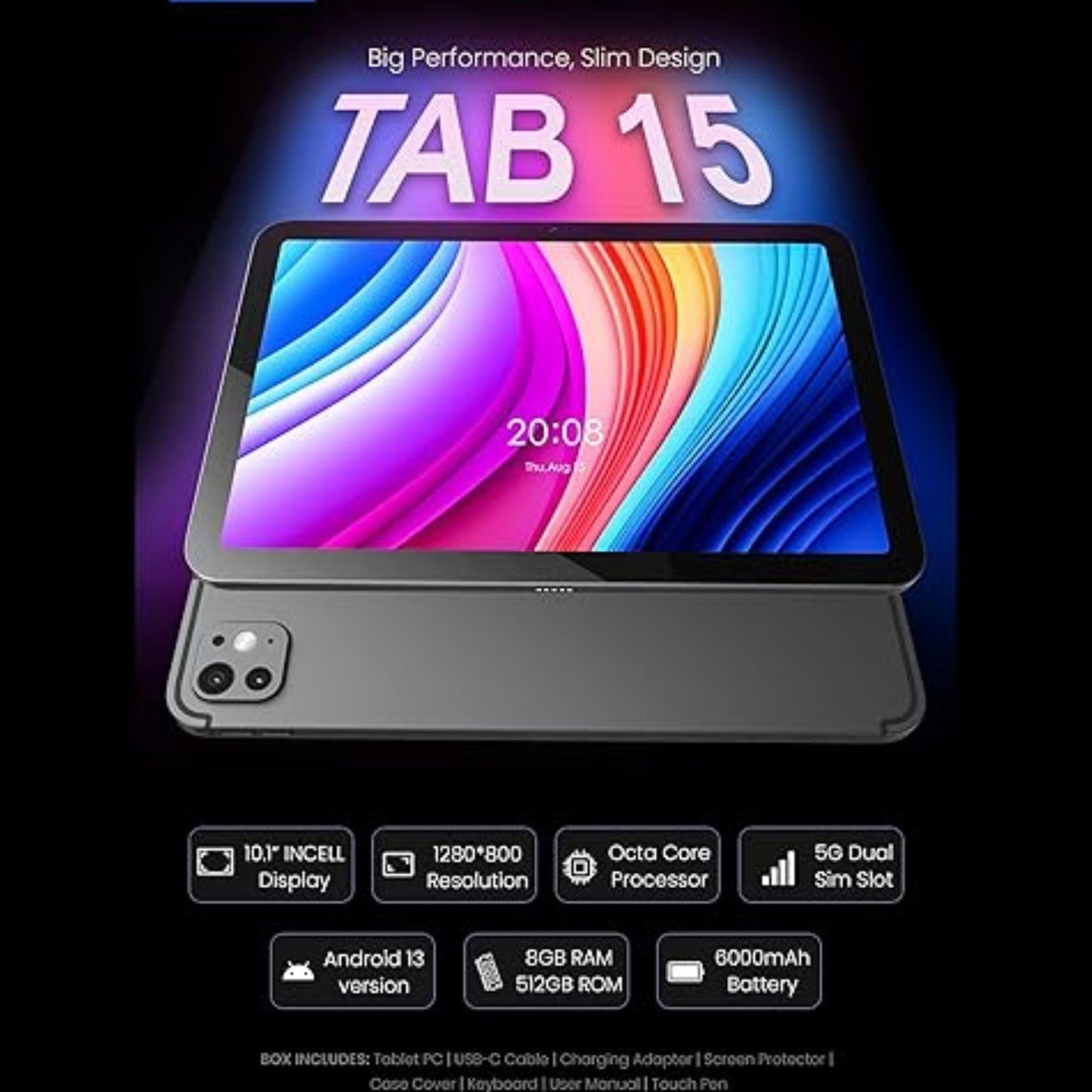 OTEETO TAB 15 Tablet/10.1 Inch/4G SIM/iOS Style Operating System/5G Dual SIM/Octa Core Processor 2.0GHz/Included Flip Cover&Keyboard/8GB RAM + 512 GB ROM/Android 13/6000 mAh/8MP Front+13 MP Rear_Gray