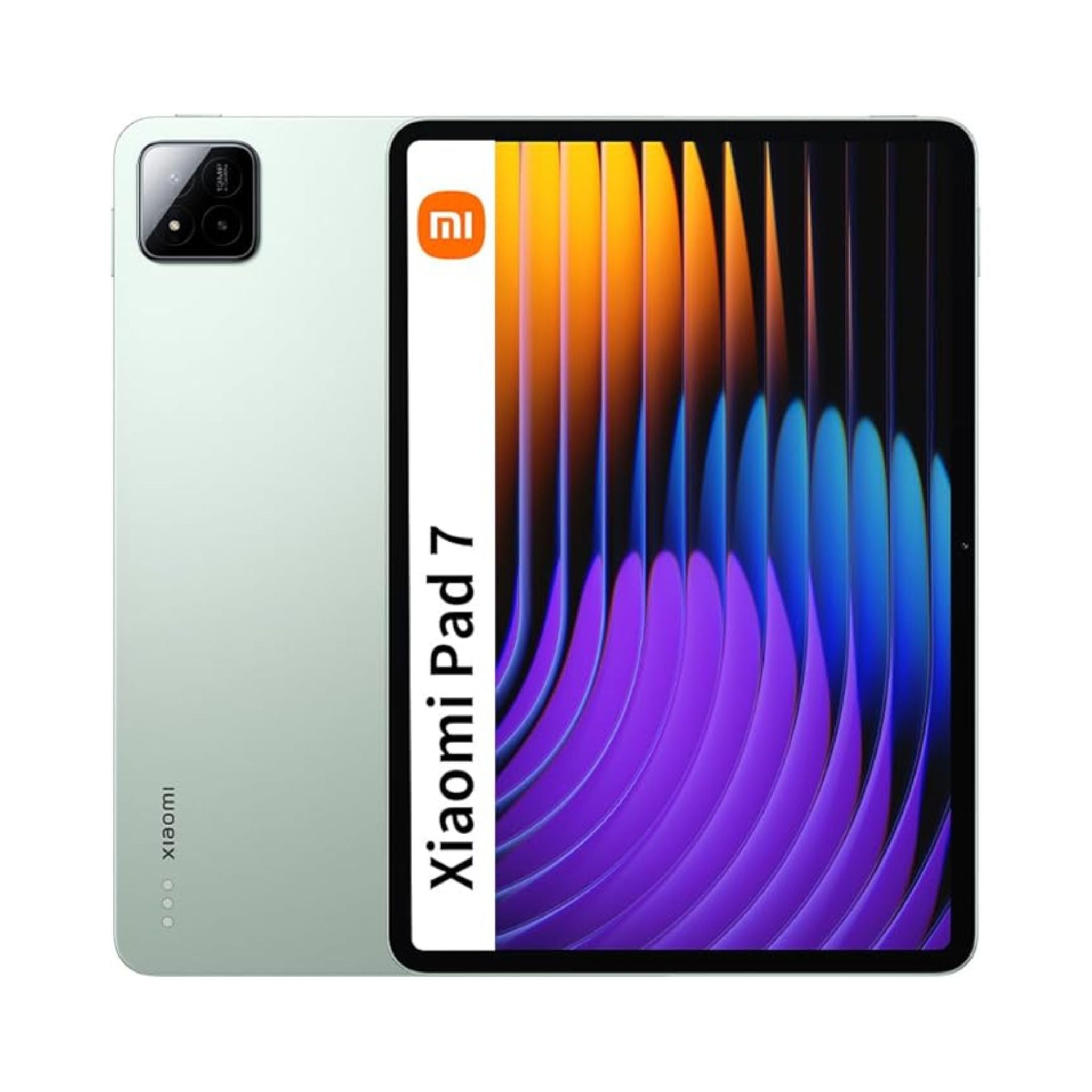 Xiaomi Pad 7 tablet with colorful display on a white background