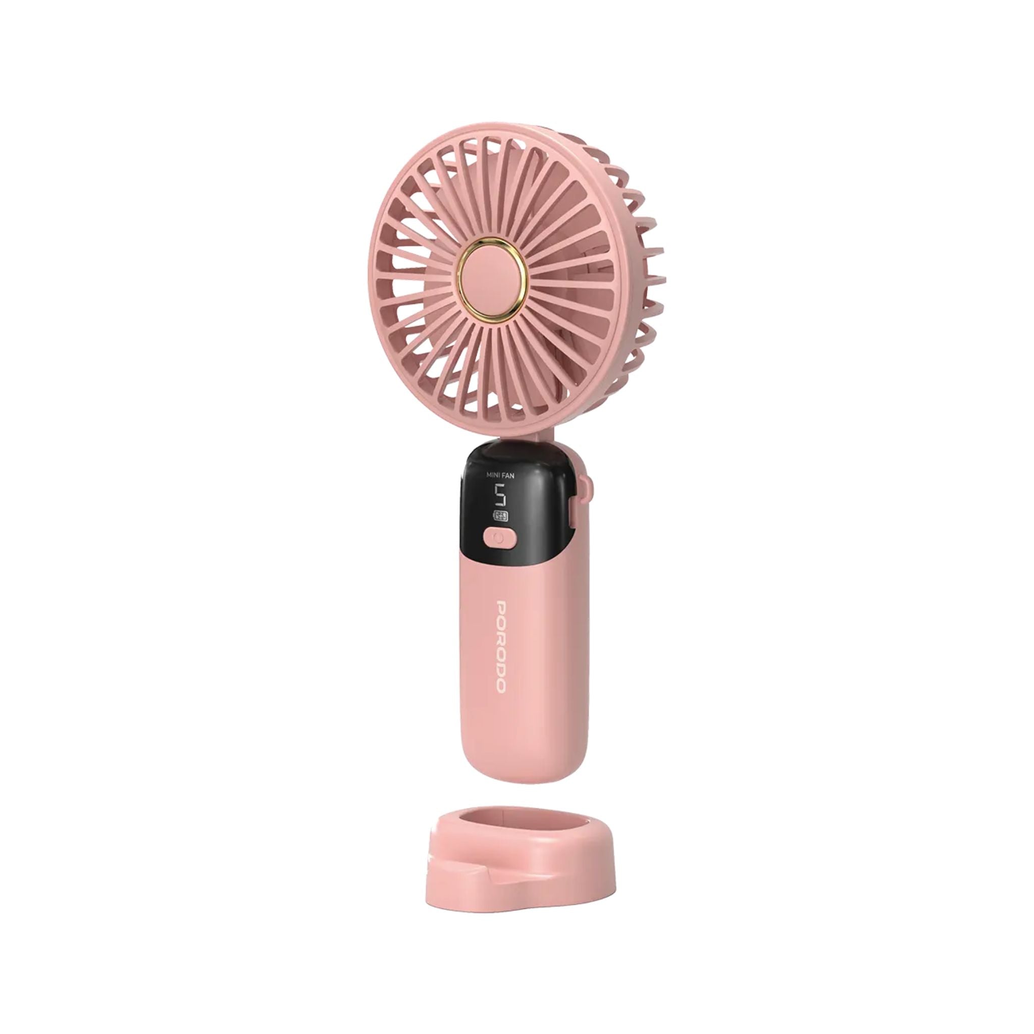 Porodo Lifestyle Chillo Flex Portable Handheld Fan with 5 Adjustable Speed Levels - Pink