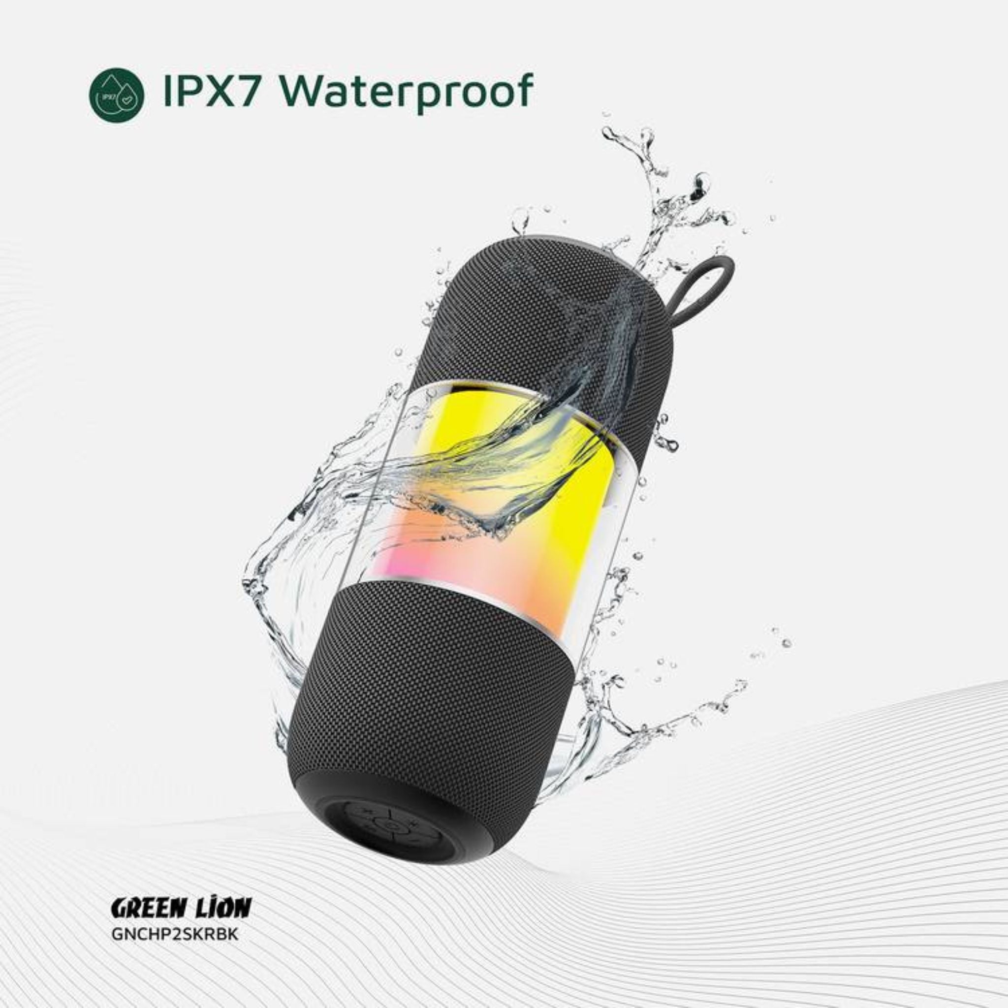 Green Lion Change Pro RGB Portable Speaker with True Wireless Stereo Function, 360° Audio, IPX7 Waterproof, 6 Hours Playtime, Extra Bass - Black