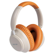 Orange and white headphones on a white background