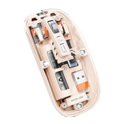 A pink Green Lion transparent wireless mouse with visible internal components due to its clear bottom surface.