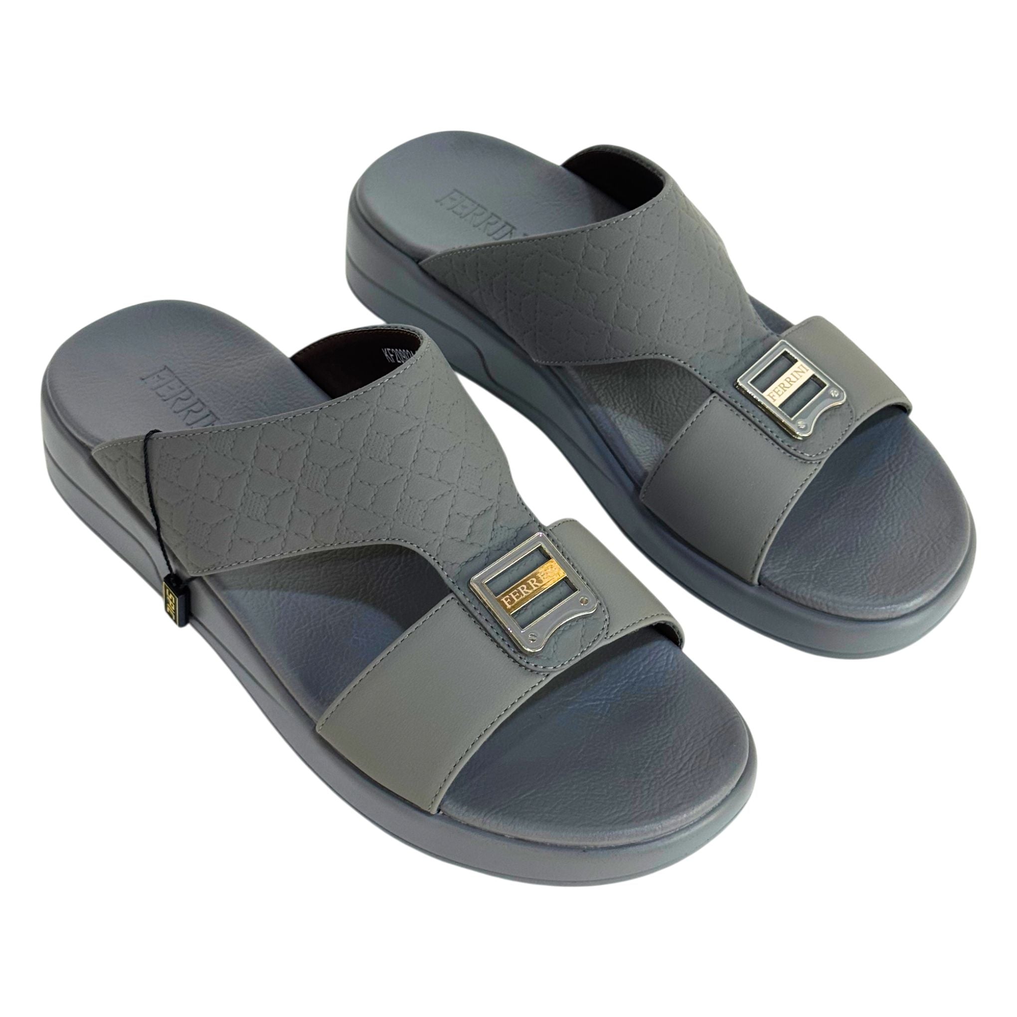 Ferrini Men’s Arabic Slippers – Cross-Strap Slip-On Design_Dark Grey