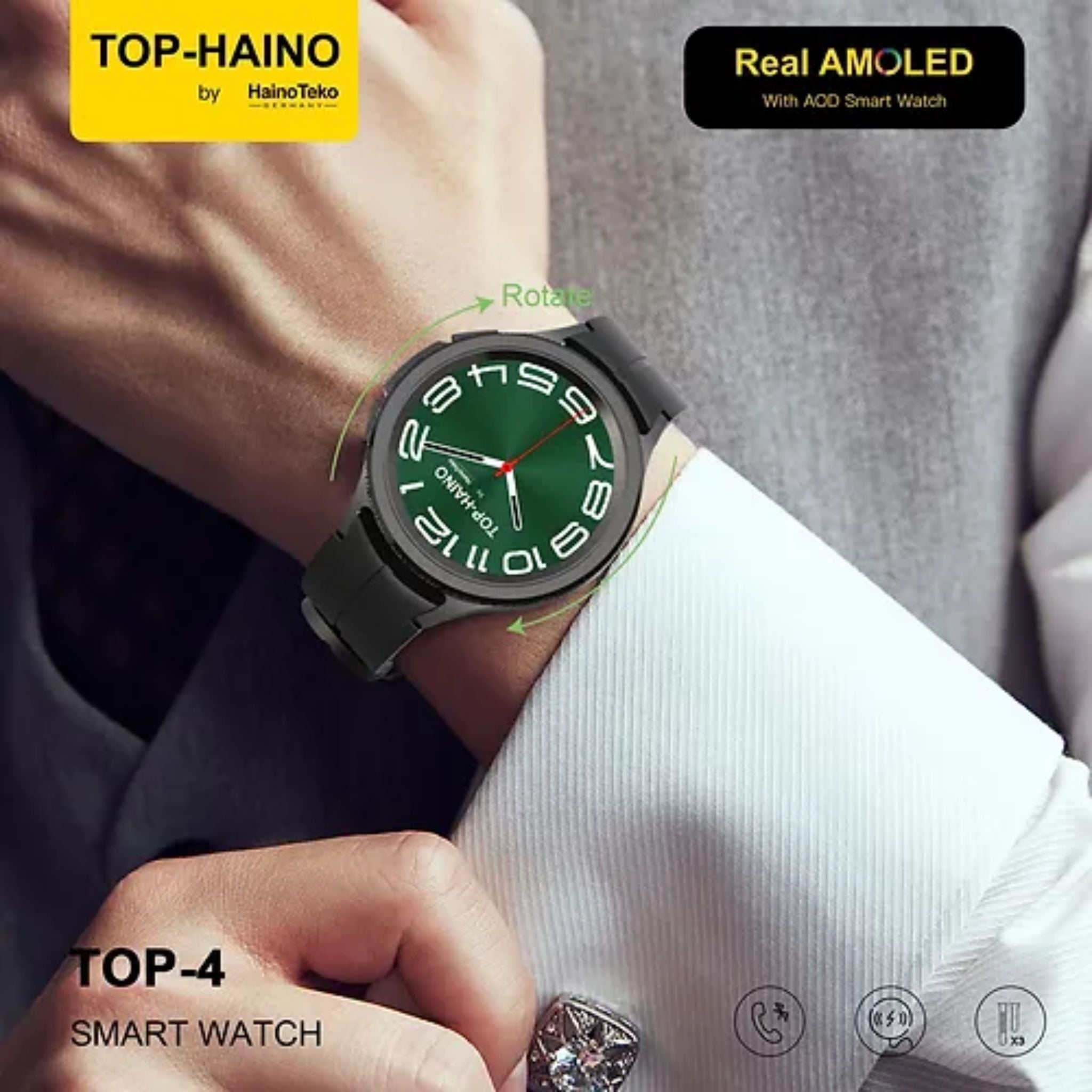 Premium Haino Teko Germany TOP 4 Real AMOLED with Always on Display Smart Watch with 3 Straps and pen