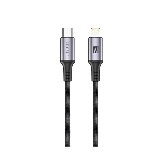 Levelo Otto USB-C to Lightning 30W Leather Cable, Tangle-Free, Fast Charging, Heat Resistant, 1.2m Cable Length - Black