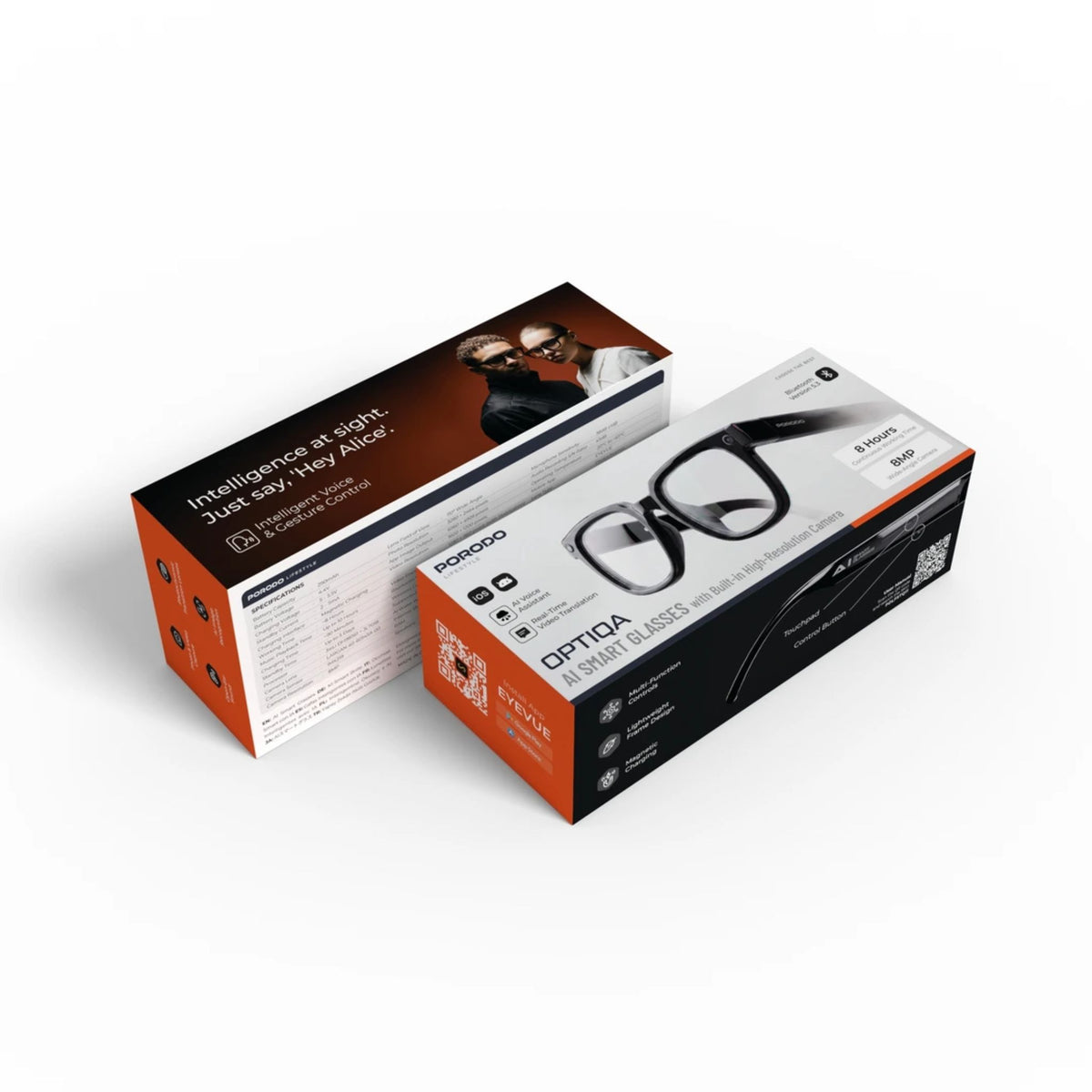Porodo Lifestyle Optiqa AI Smart Glasses With Built-In High-Resolution Camera - Black