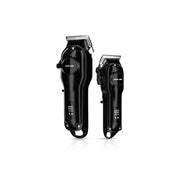 A set of two black Green Lion ProClip Duo 7-in-1 hair trimmers, with combs and scissors attached, displayed against a white background.