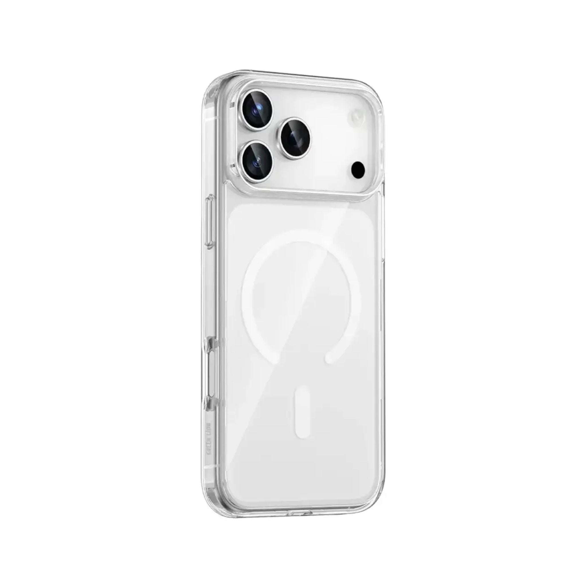 Clear phone case with Apple logo on a white background