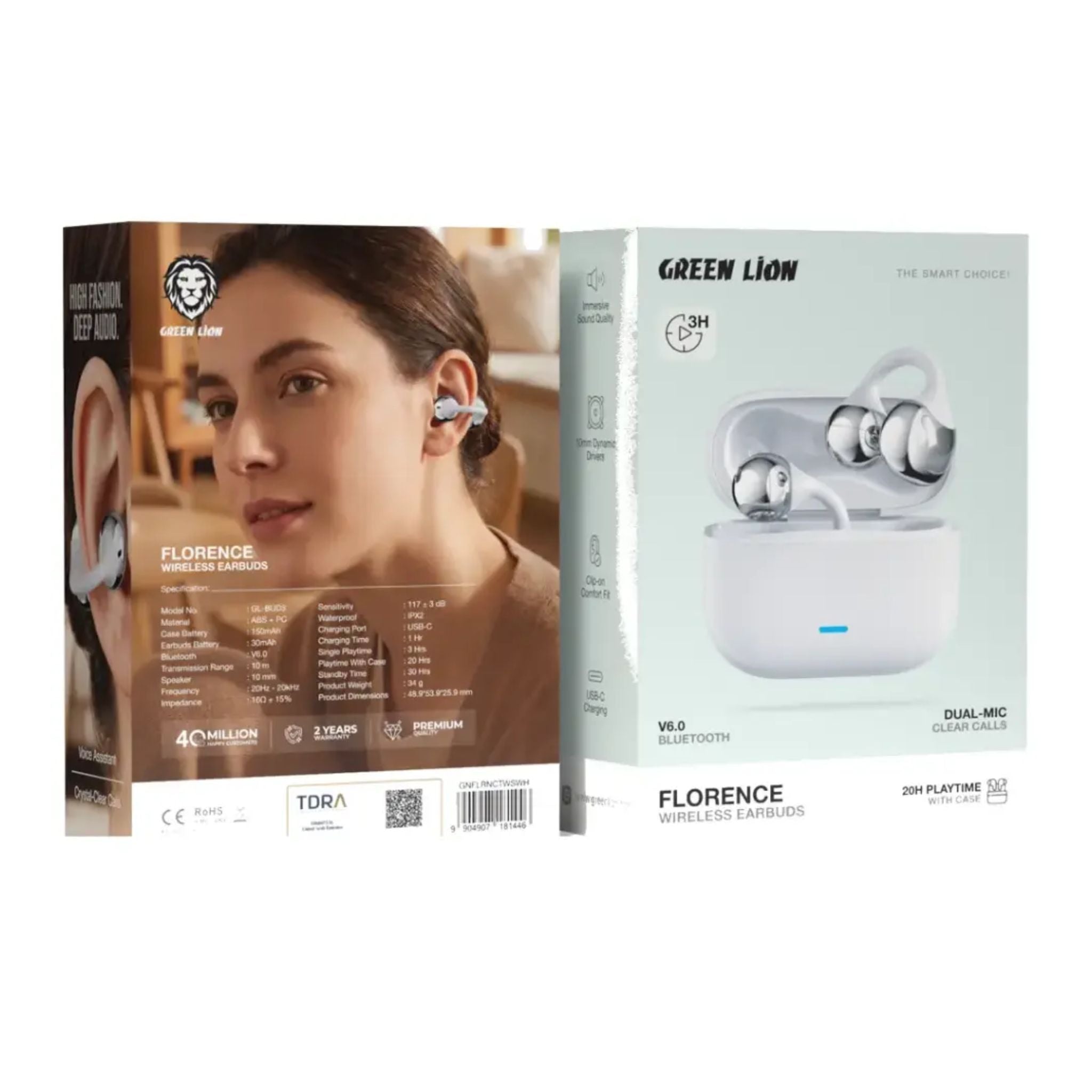 Green Lion Florence Wireless Earbuds - White