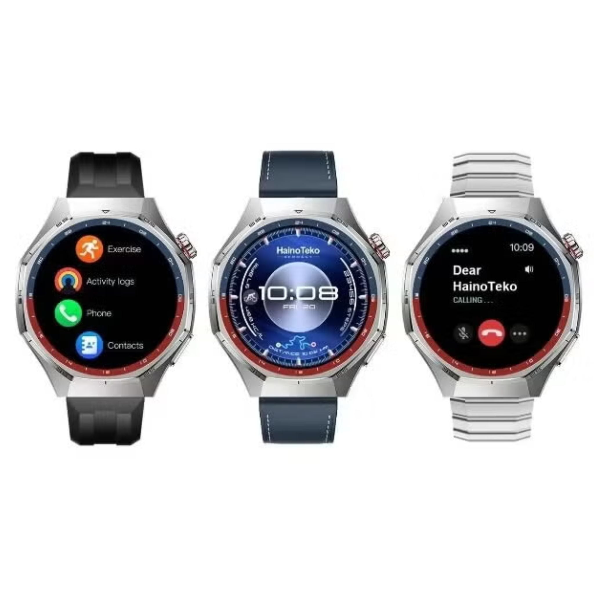 HainoTeko RW-77 Waterproof Smart Watch With AMOLED Display Bluetooth Calling 10 Days Battery Life and 3 Pair Straps Designed for Ladies and Gents - Blue
