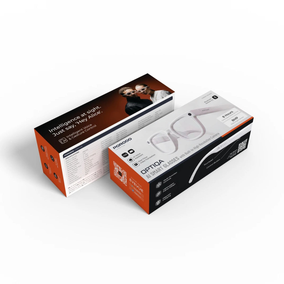 Porodo Lifestyle Optiqa AI Smart Glasses With Built-In High-Resolution Camera - White