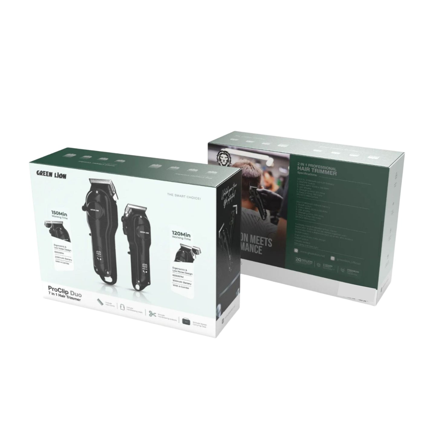 Green Lion ProClip Duo 7 in 1 Hair Trimmer, Ergonomic Low Noise Design, Include Hair Comb, Hairdressing Cloth, Hairdressing Scissors, Carrying Case - Black