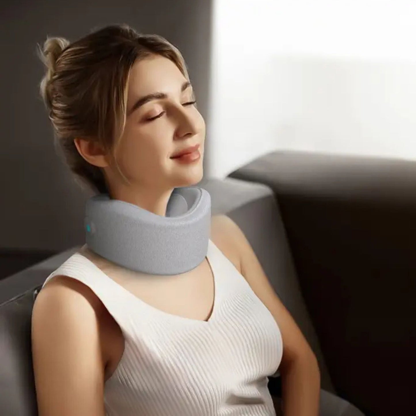 Porodo 360° Neck Massager 850mAh Battery, Personalized Fit, Ergonomic Neck Support, Secure Velcro Closure, Heat Compress Function, Cordless, Lightweight & Portable, Type-C Charging - Gray