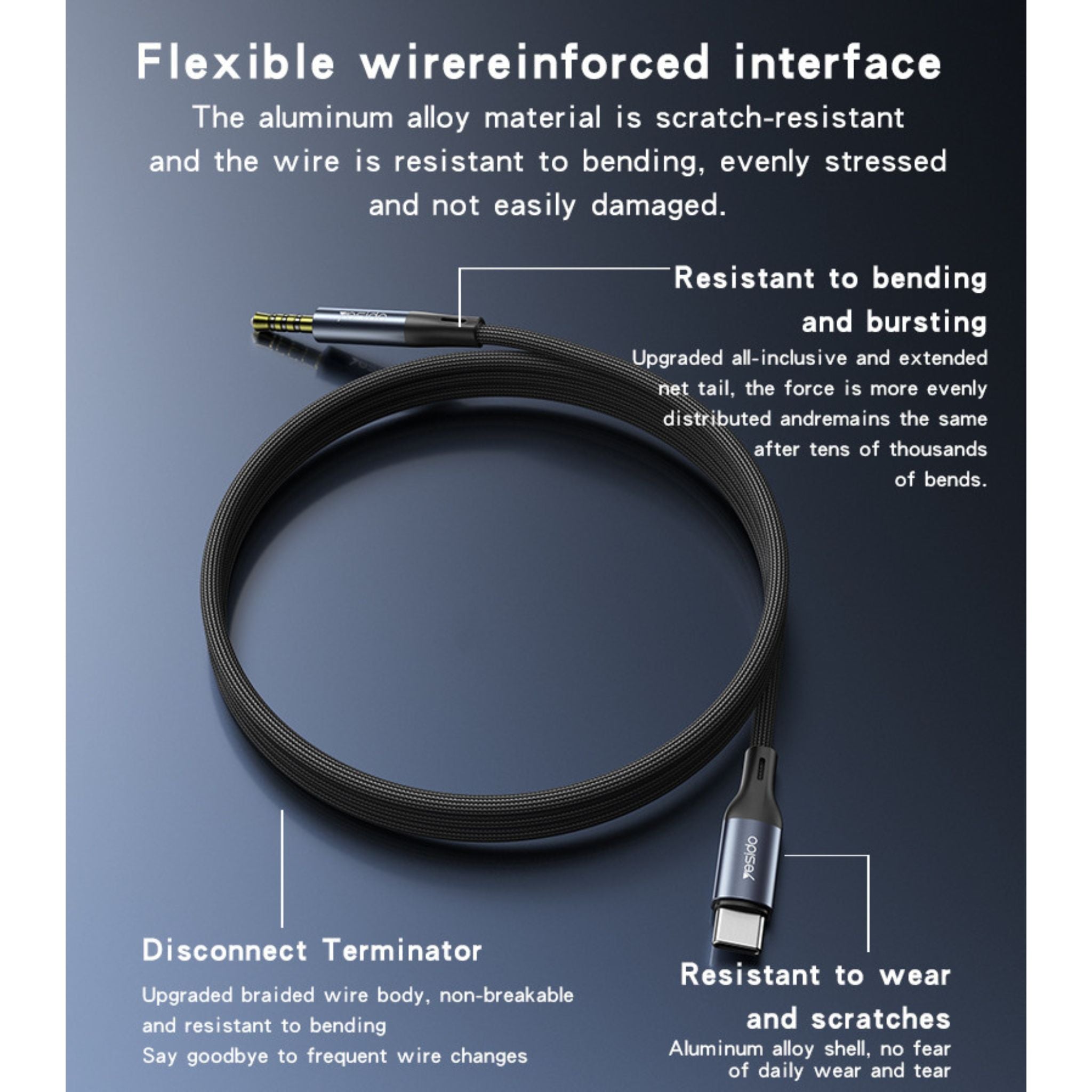 Yesido YAU42 Aluminum Alloy Built-in High-performance Type-C to 3.5MM AUX HD Call Audio Cable