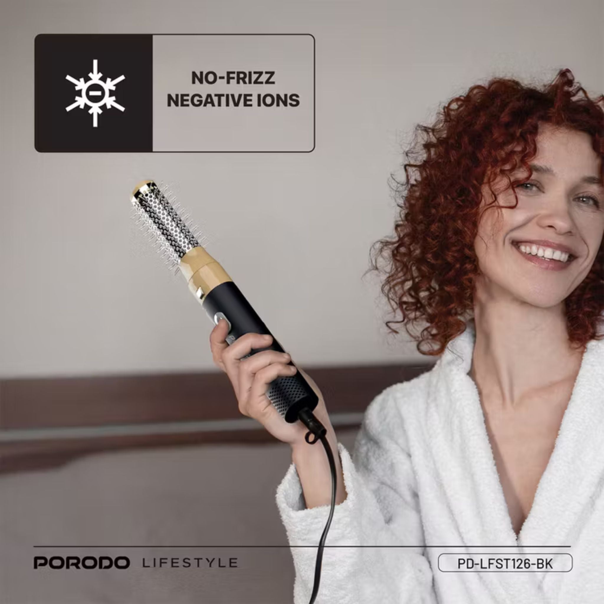 Porodo Lifestyle Multi-Styling Hair Dryer Set with 5 Drying Combs, 3 Airflow Modes, 600W Rated Power, No-Frizz Negative Ions, 3 Temperature Control Settings - Black