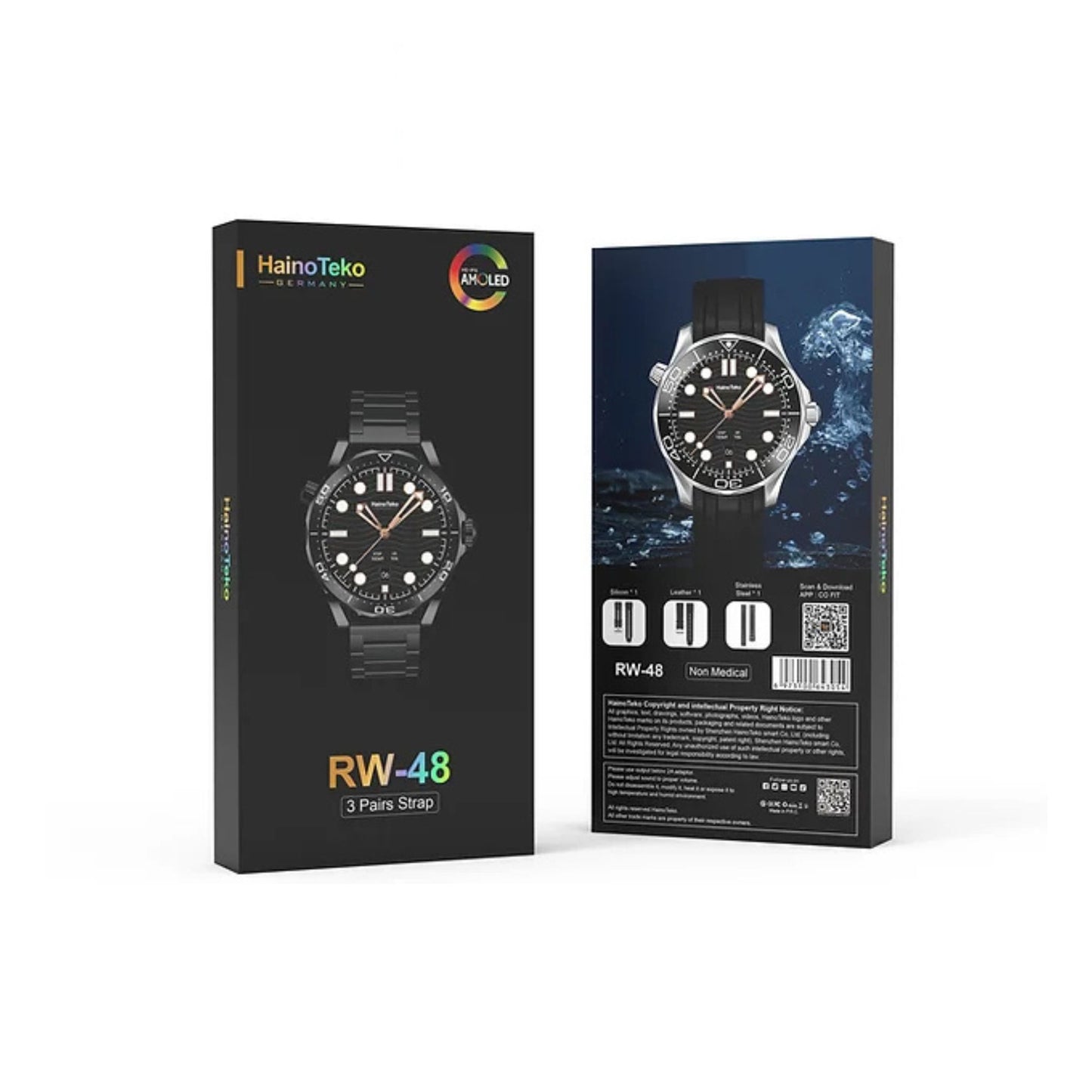 Haino Teko RW-48 3 Pairs Strap HD IPS Amolded  Smartwatch (Silicone+Leather+Stainless Steel)_Silver