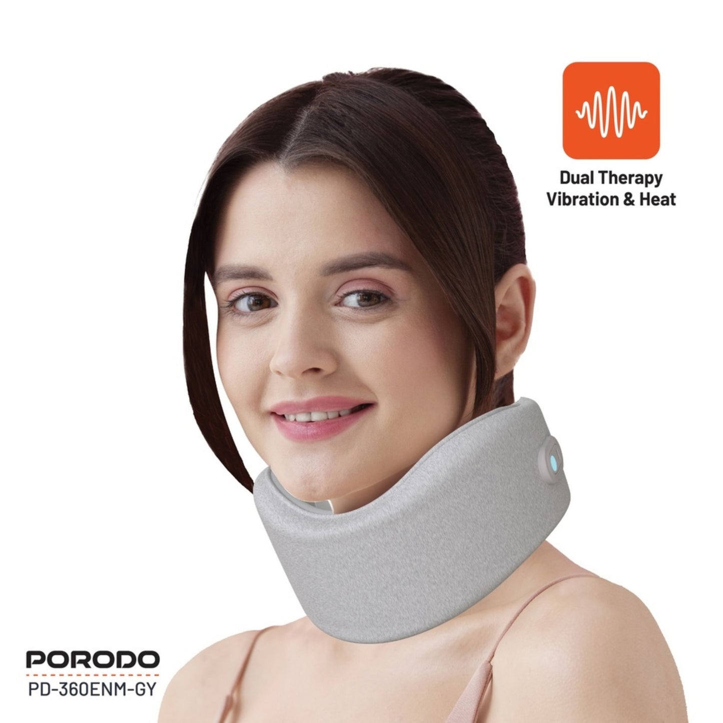 Porodo 360° Neck Massager 850mAh Battery, Personalized Fit, Ergonomic Neck Support, Secure Velcro Closure, Heat Compress Function, Cordless, Lightweight & Portable, Type-C Charging - Gray