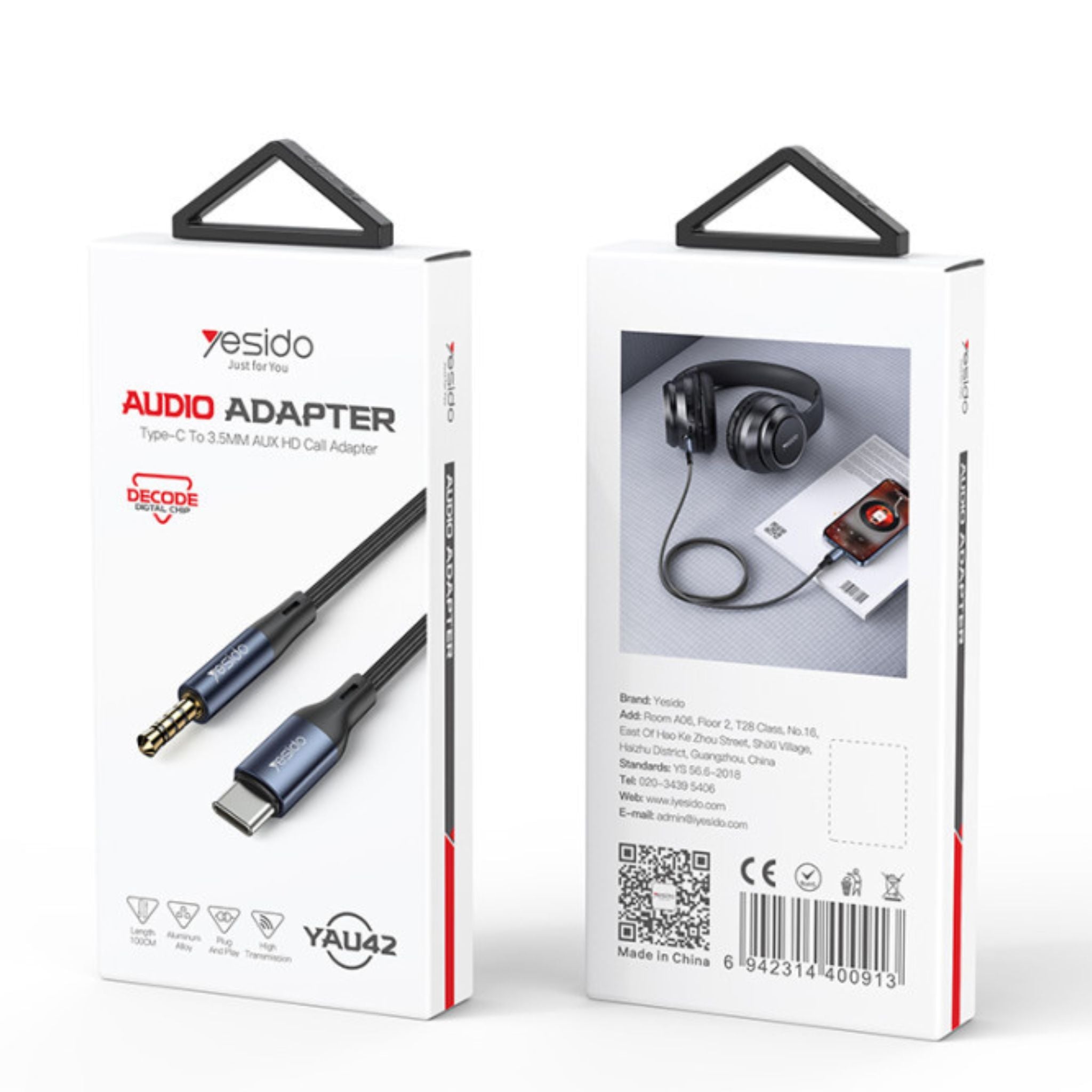 Yesido YAU42 Aluminum Alloy Built-in High-performance Type-C to 3.5MM AUX HD Call Audio Cable