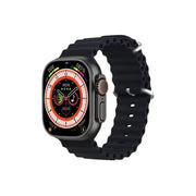 A black Telzeal TC4G smart watch with a silicone band and a large circular screen displaying multiple dials and indicators.