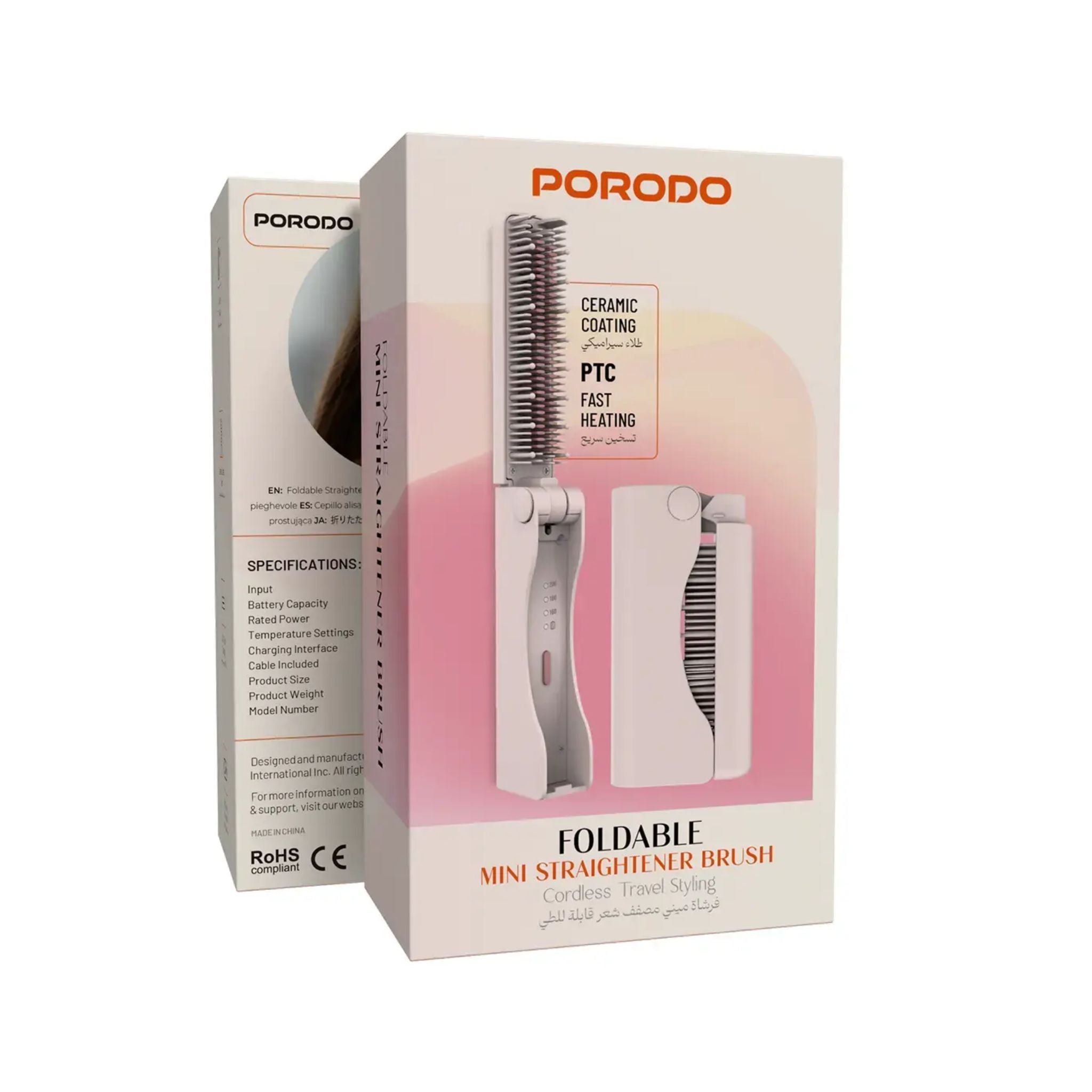 Porodo Foldable Mini Straightener Brush - Pink