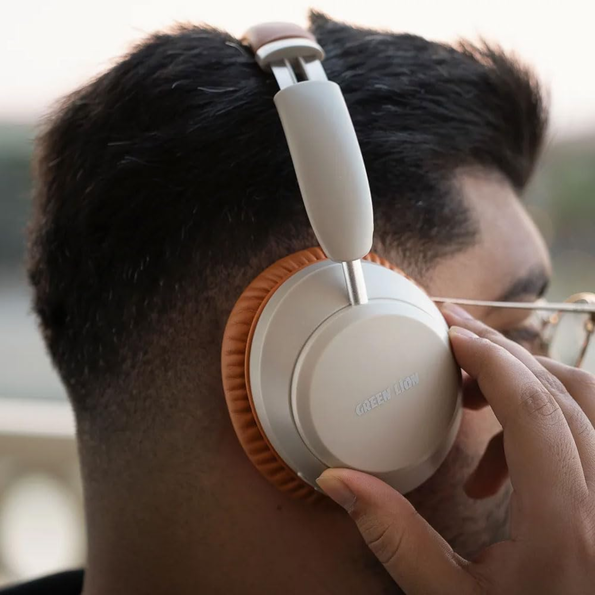 Green Lion Santiago Wireless Headphones, Active Noise Cancellation, 10m Working Distance, 2.5hrs Charging Time, 24hrs Play time, 5.3 Bluetooth, Aux - Beige