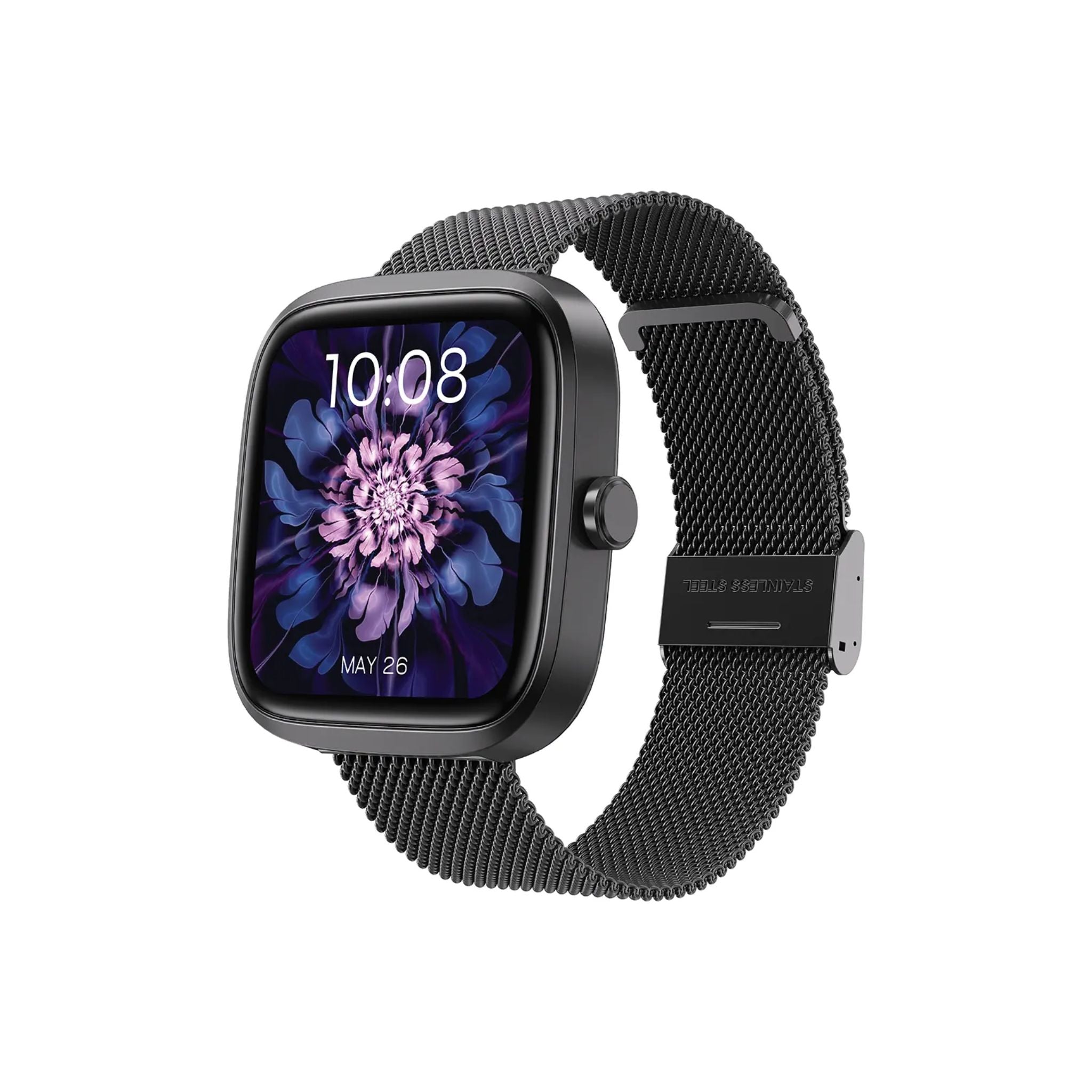 Porodo Smart Watch 1.72" with HD Display, 30 Days Battery Life, Voice Assistant Support, Heart Rate, Sleep & Stress Management, Compatibility with iOS 10+ & Android 10.0+ - Black