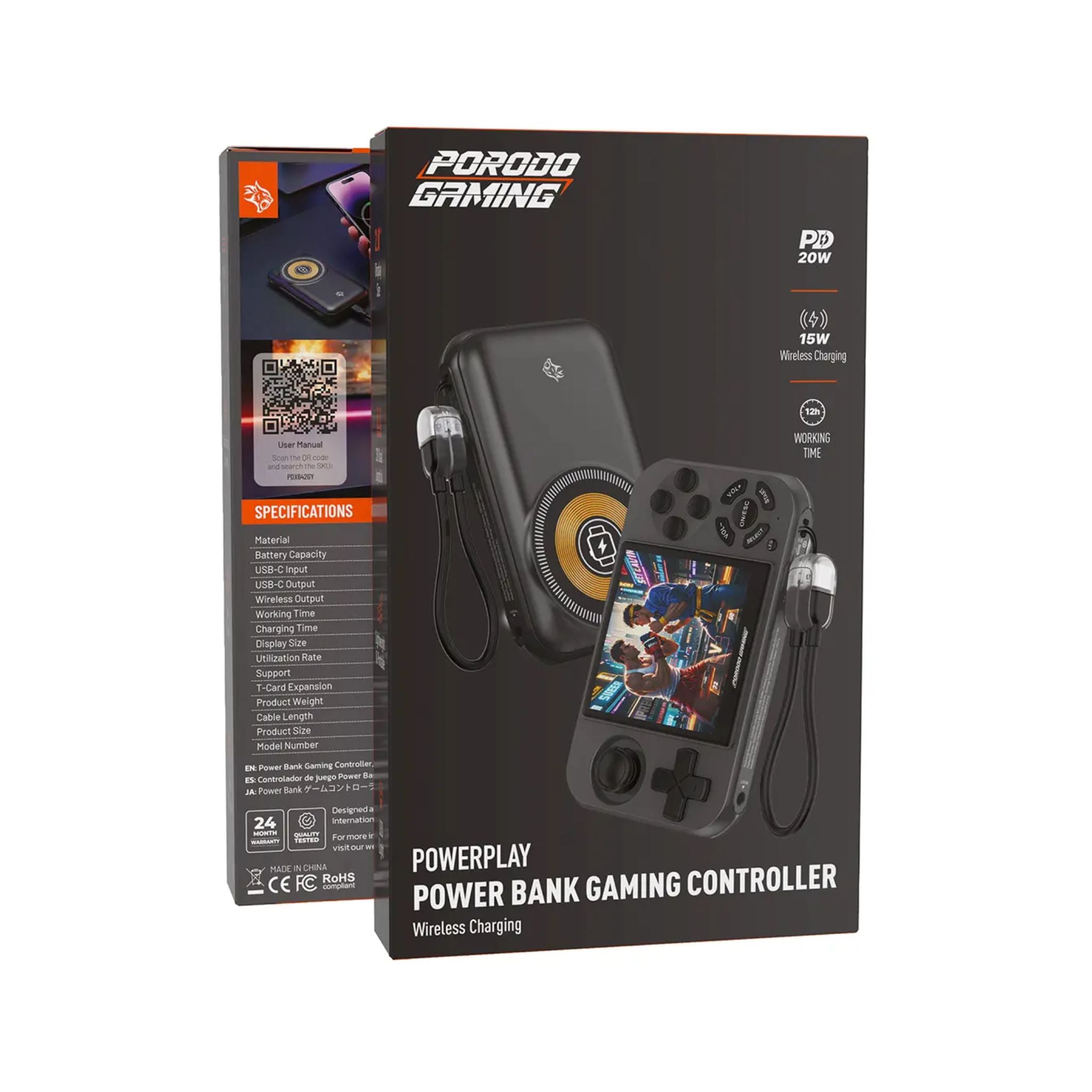 Porodo Gaming Powerplay Power Bank Gaming Controller with Wireless Charging - Gray