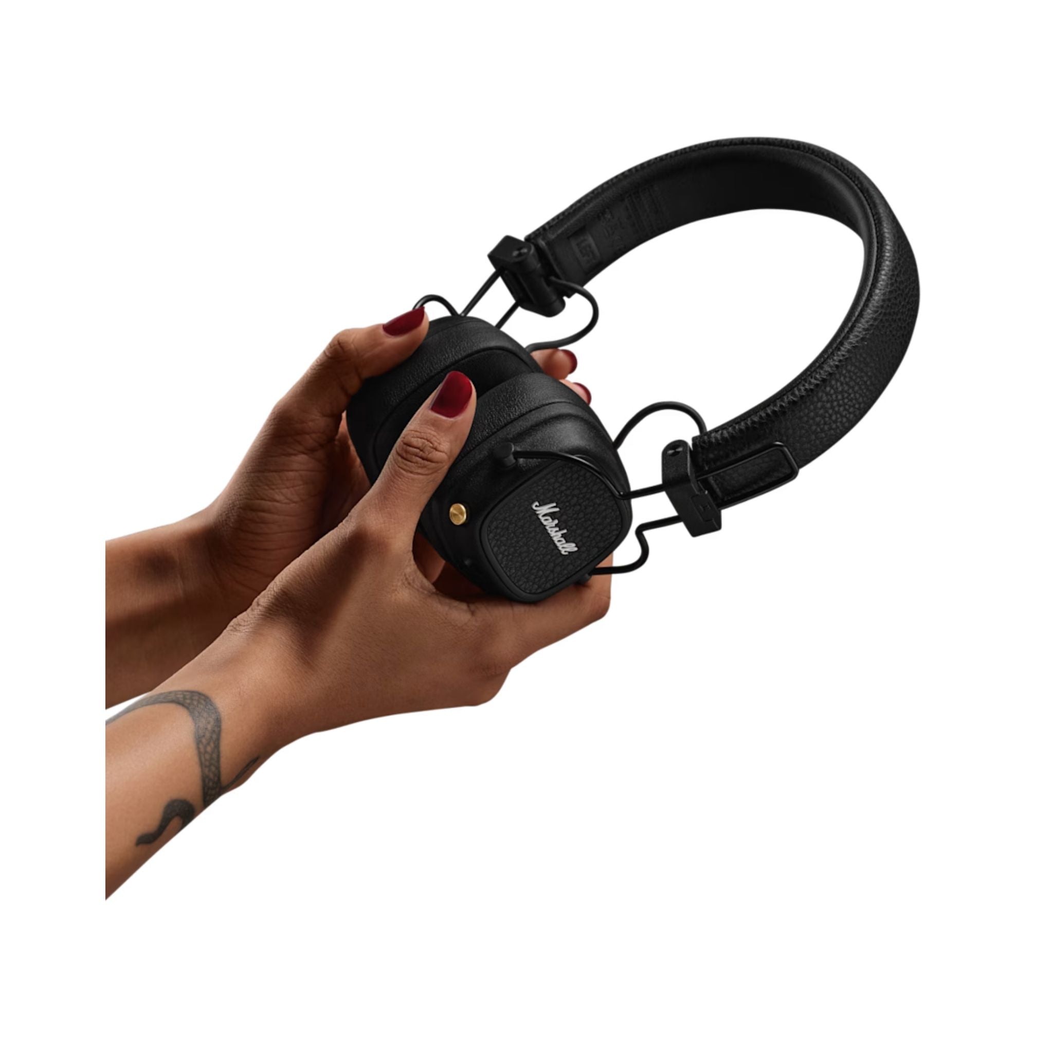 Marshall Major V Wireless On-Ear Headphones with Rugged & Foldable Design, Wireless Charging, 3 Hours Charging Time, Customizable M-Button, Bluetooth Version 5.3, Up to 100 Hours Play Time - Black