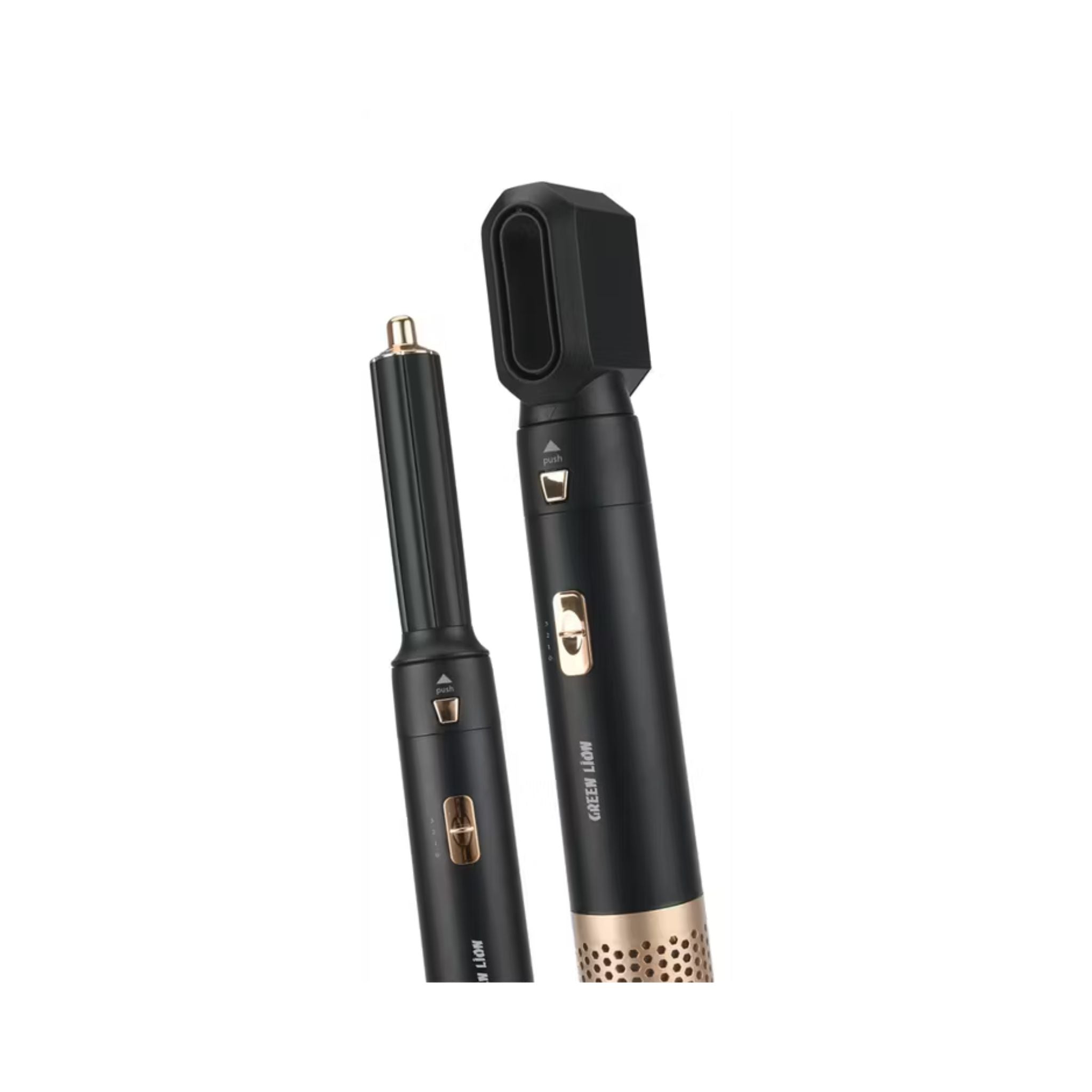 Black and gold hair styling tool on a white background