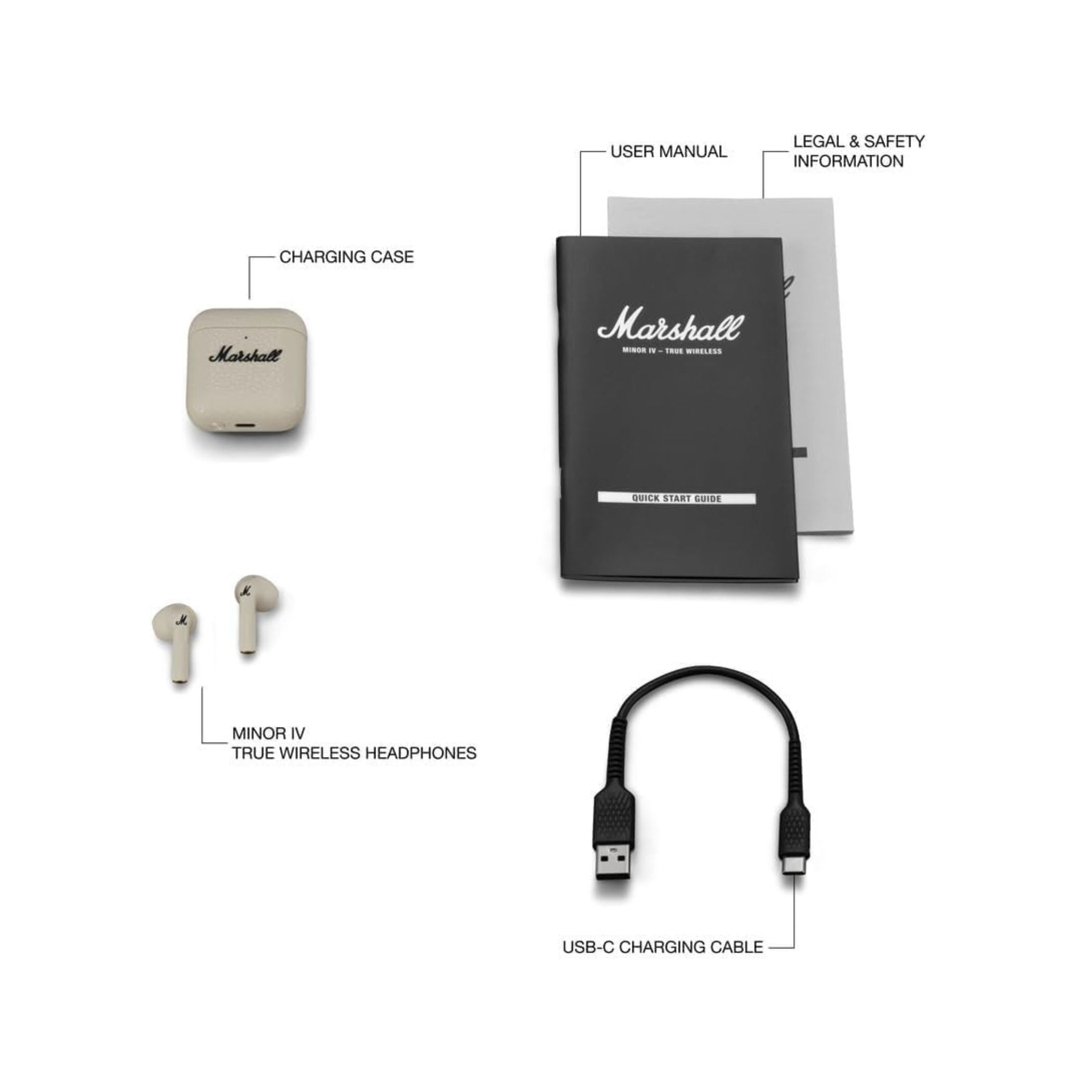 Marshall Minor IV Wireless Earbuds with Active Noise Cancellation, Waterproof, 12mm Driver Size, Bluetooth Version 5.3, Up to 30 Hours Playtime, Touch Control- Cream