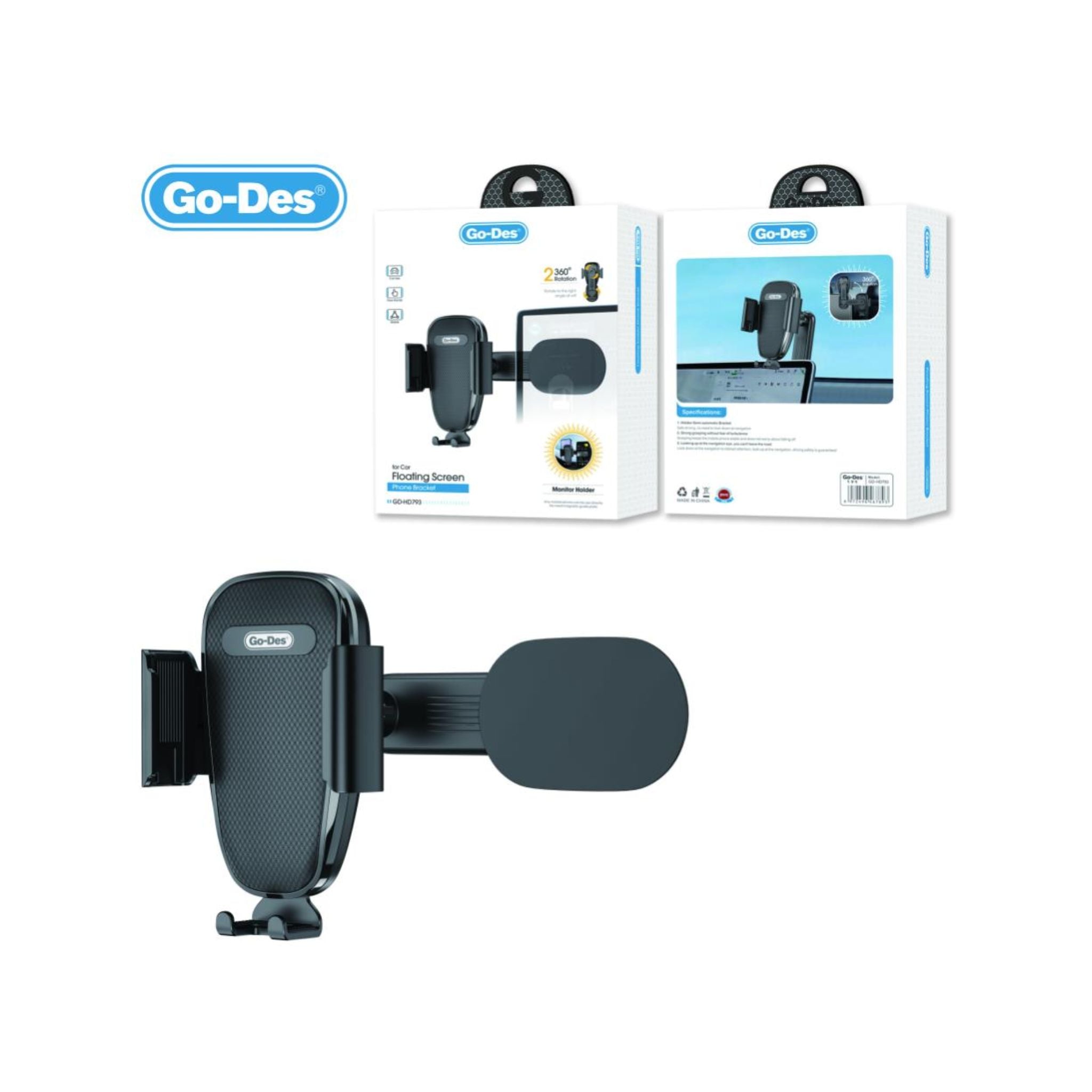 Premium Go Des (GD-HD793) Floating Screen Phone Bracket-BLACK