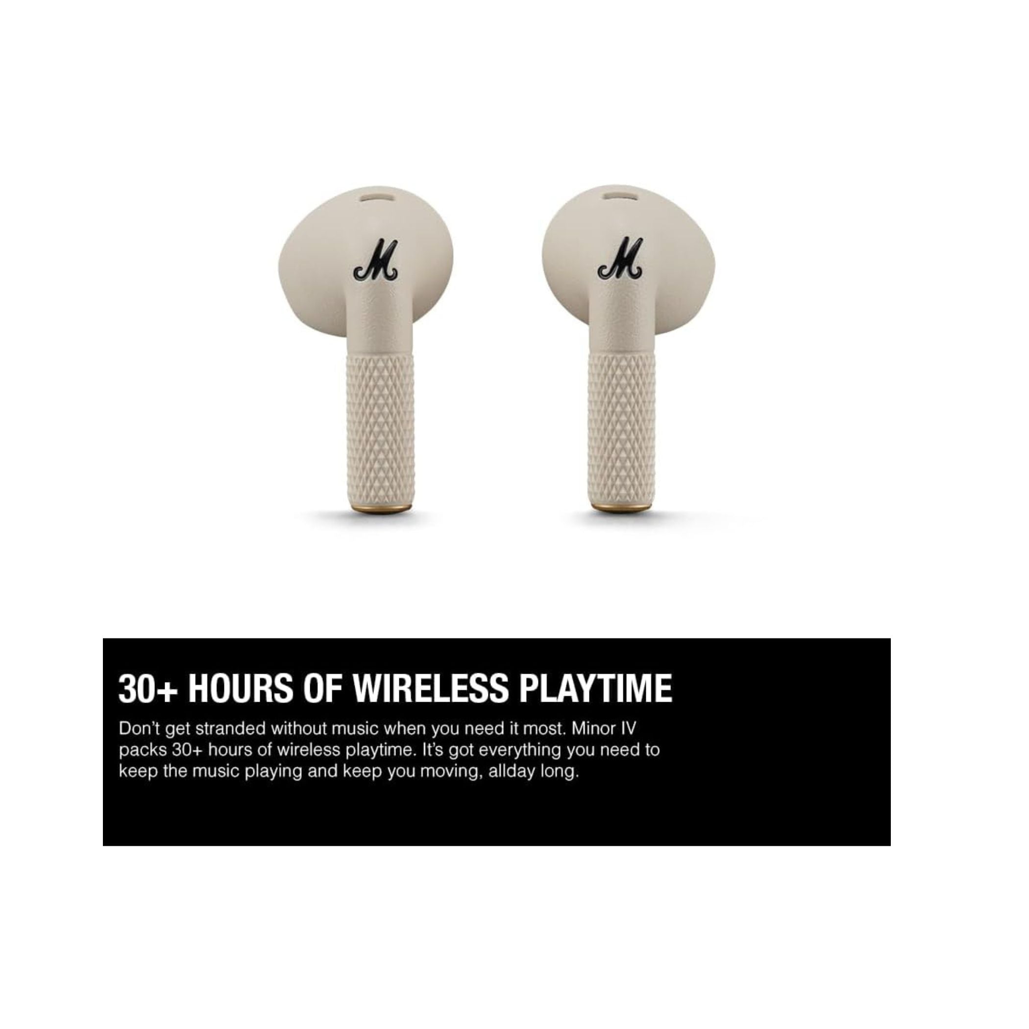 Marshall Minor IV Wireless Earbuds with Active Noise Cancellation, Waterproof, 12mm Driver Size, Bluetooth Version 5.3, Up to 30 Hours Playtime, Touch Control- Cream