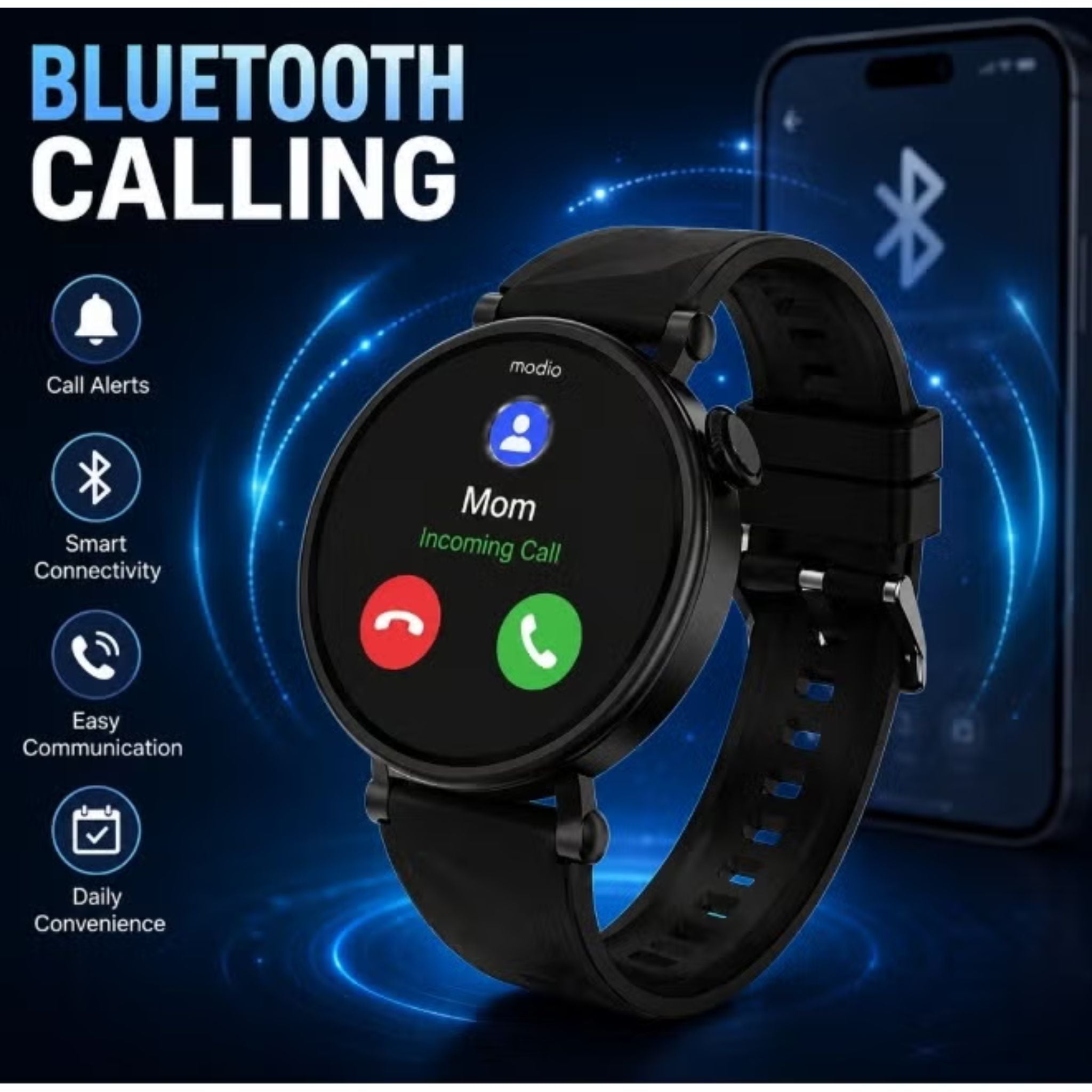 MR-73 Kids Smart Watch for Boys Bluetooth Calling Fitness Sleep Monitor HD Round Display - Black
