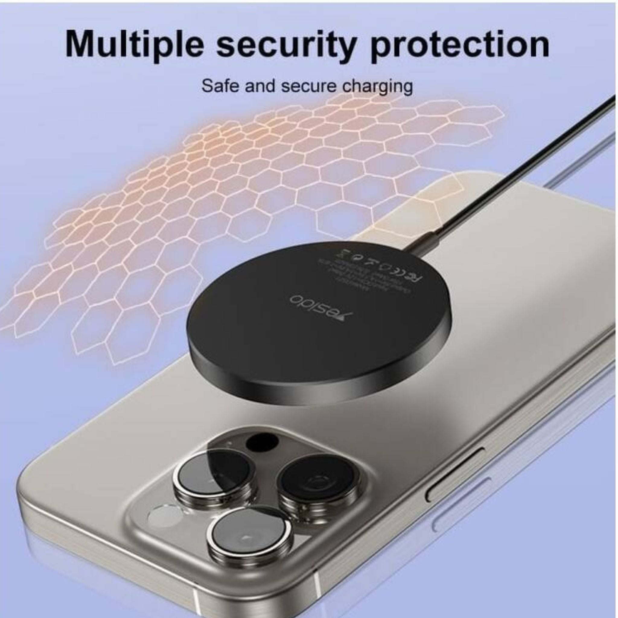 Yesido DS21 Wireless Charger, 15W Fast Charging, N52 Strong Magnets, 360° At Will, Support iPhone Charging, USB-C Charging Interface, Black