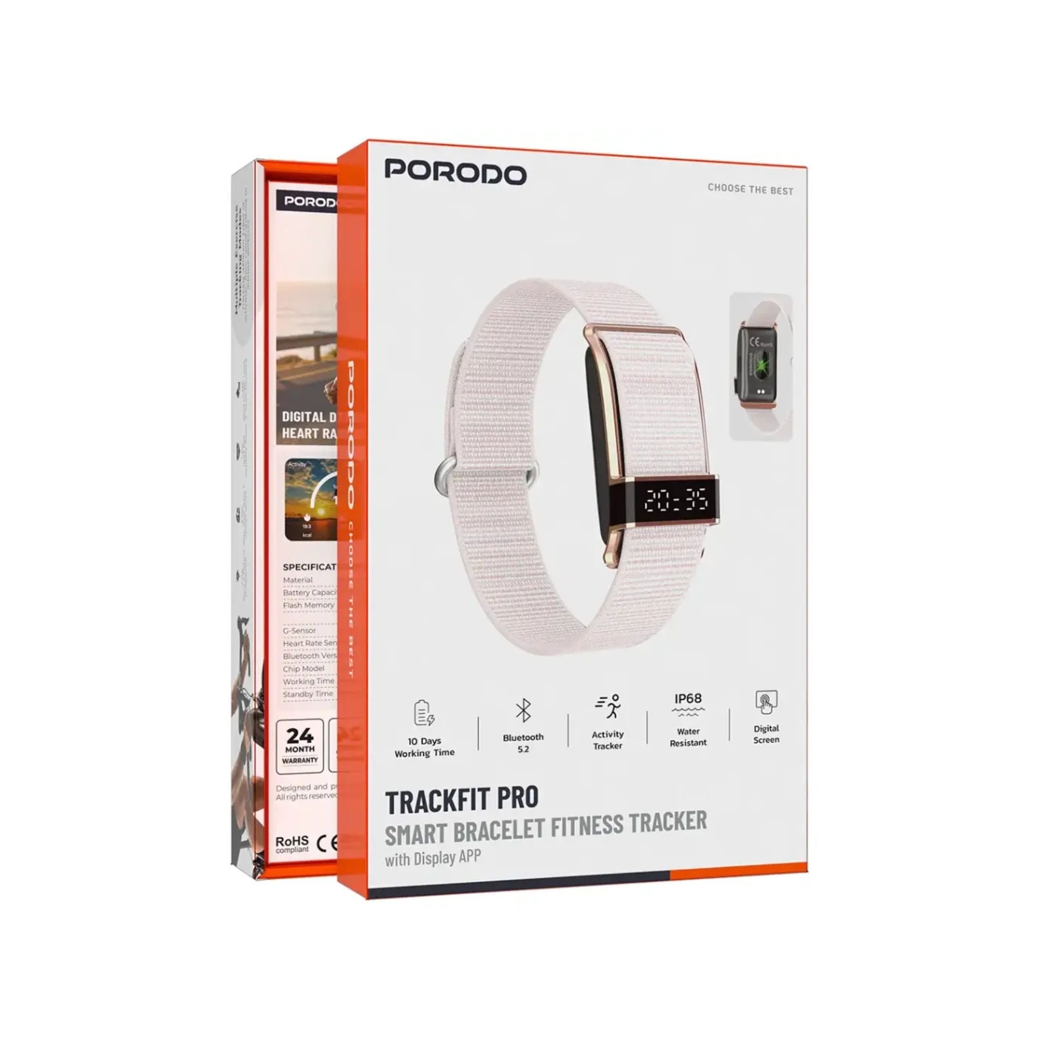 Porodo Trackfit Pro Smart Bracelet Fitness Tracker with Display App - Pink