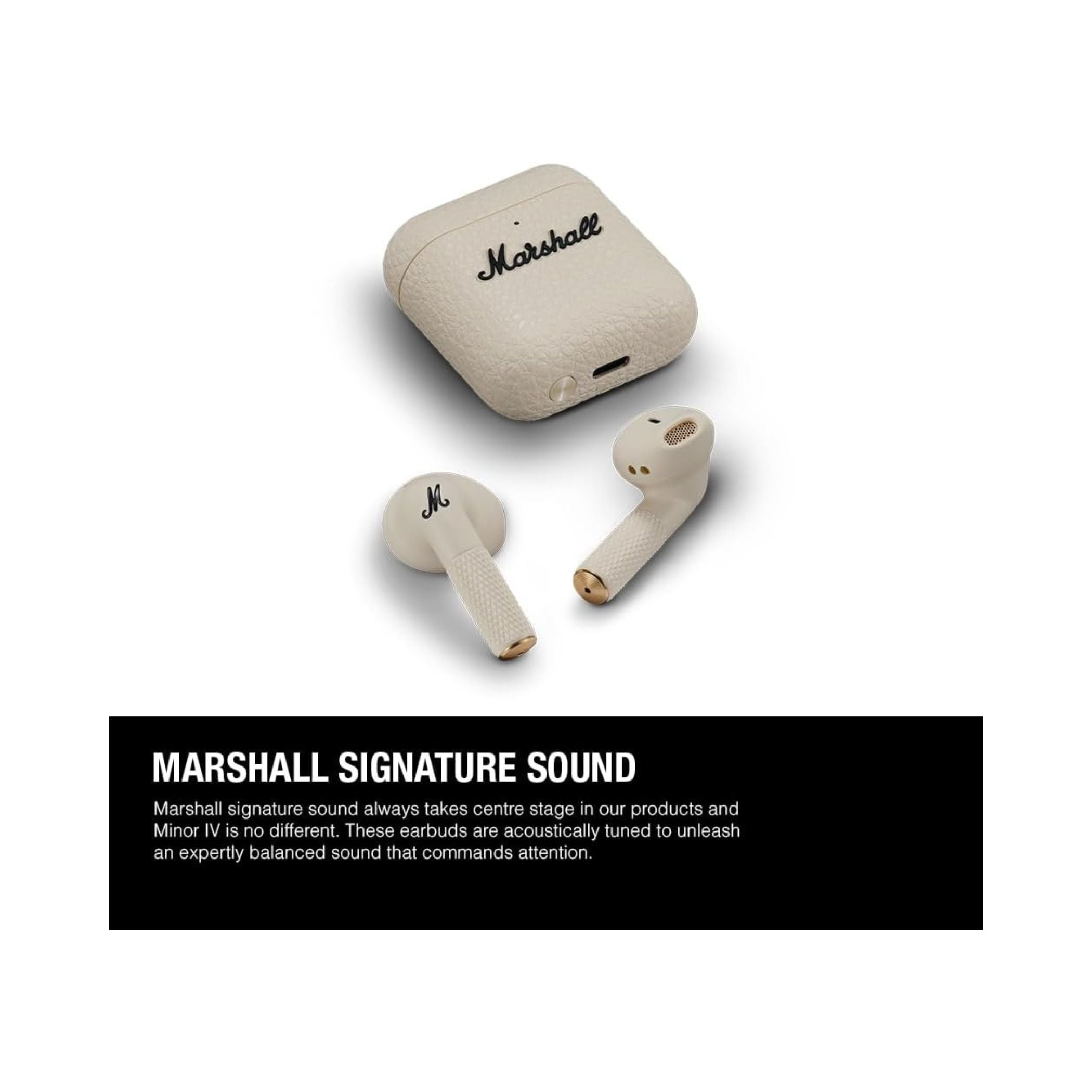 Marshall Minor IV Wireless Earbuds with Active Noise Cancellation, Waterproof, 12mm Driver Size, Bluetooth Version 5.3, Up to 30 Hours Playtime, Touch Control- Cream