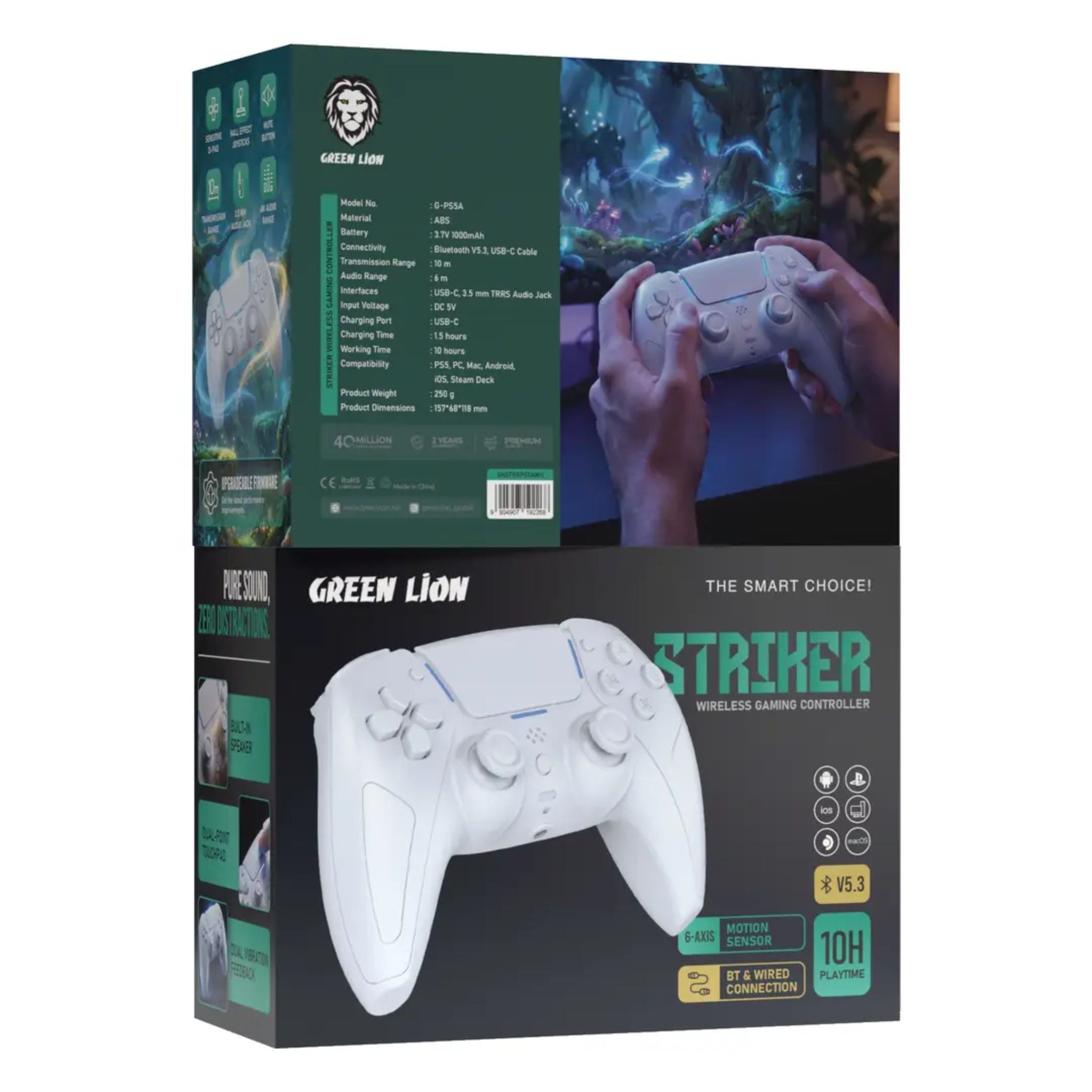 Green Lion Striker Wireless Gaming Controller - White
