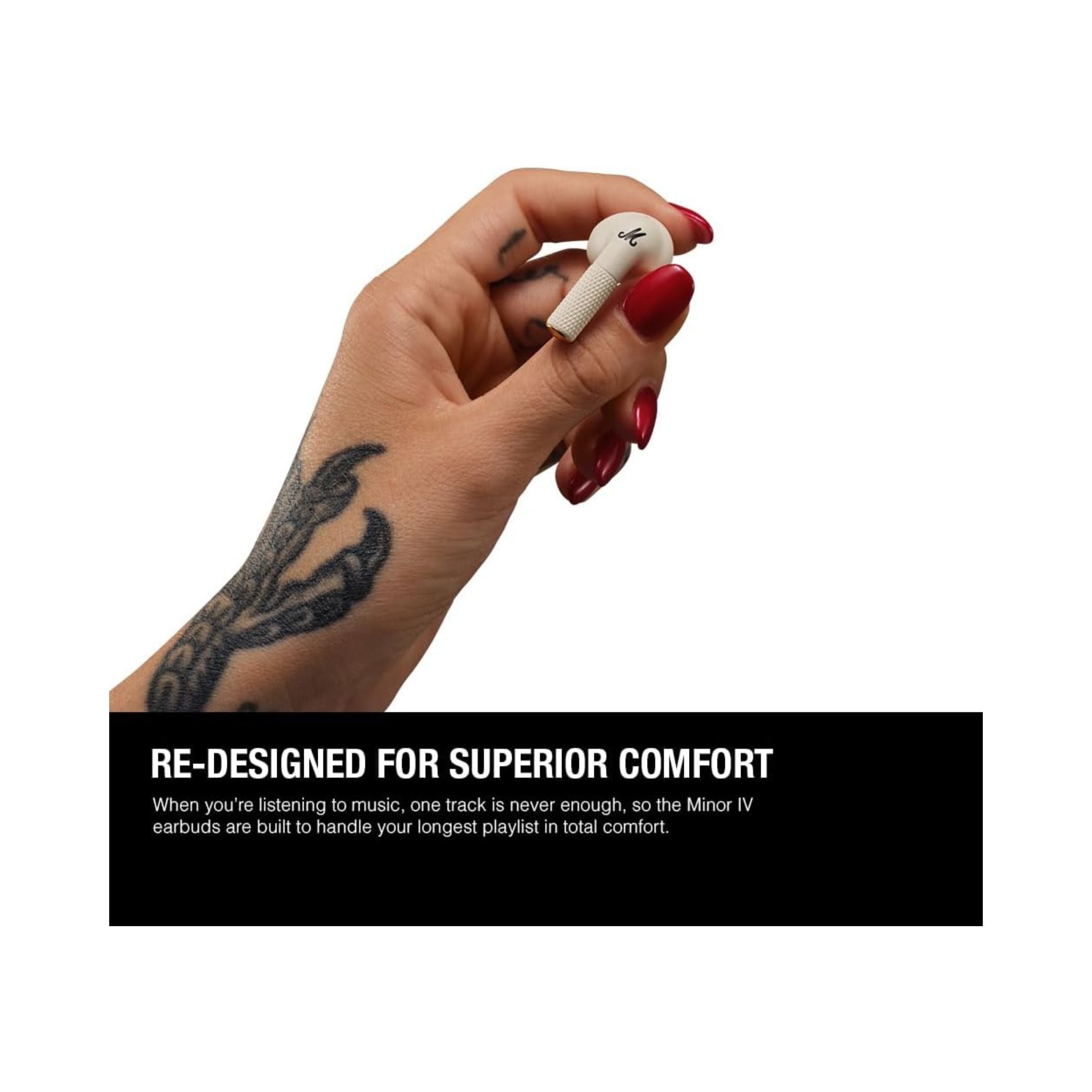 Marshall Minor IV Wireless Earbuds with Active Noise Cancellation, Waterproof, 12mm Driver Size, Bluetooth Version 5.3, Up to 30 Hours Playtime, Touch Control- Cream