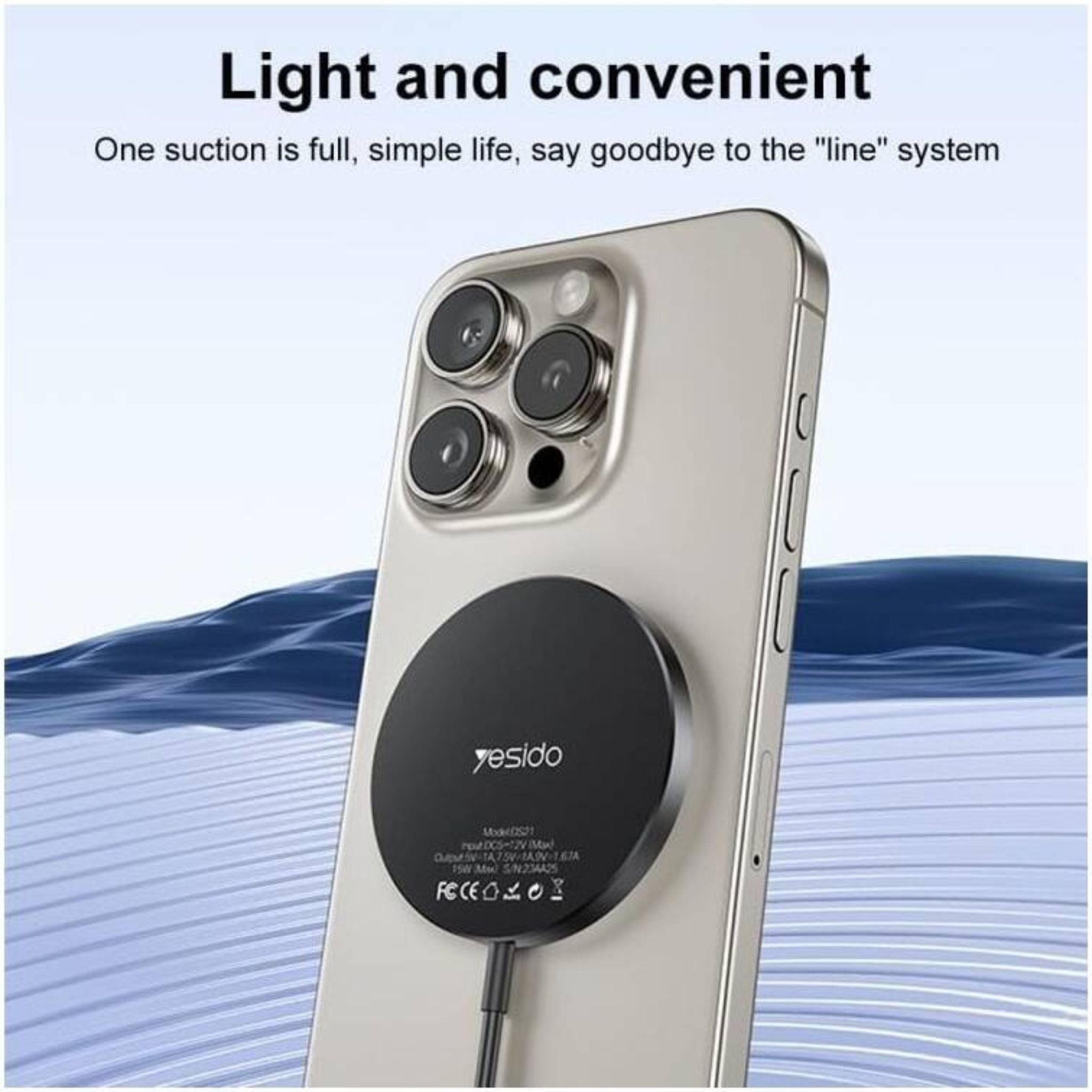 Yesido DS21 Wireless Charger, 15W Fast Charging, N52 Strong Magnets, 360° At Will, Support iPhone Charging, USB-C Charging Interface, Black