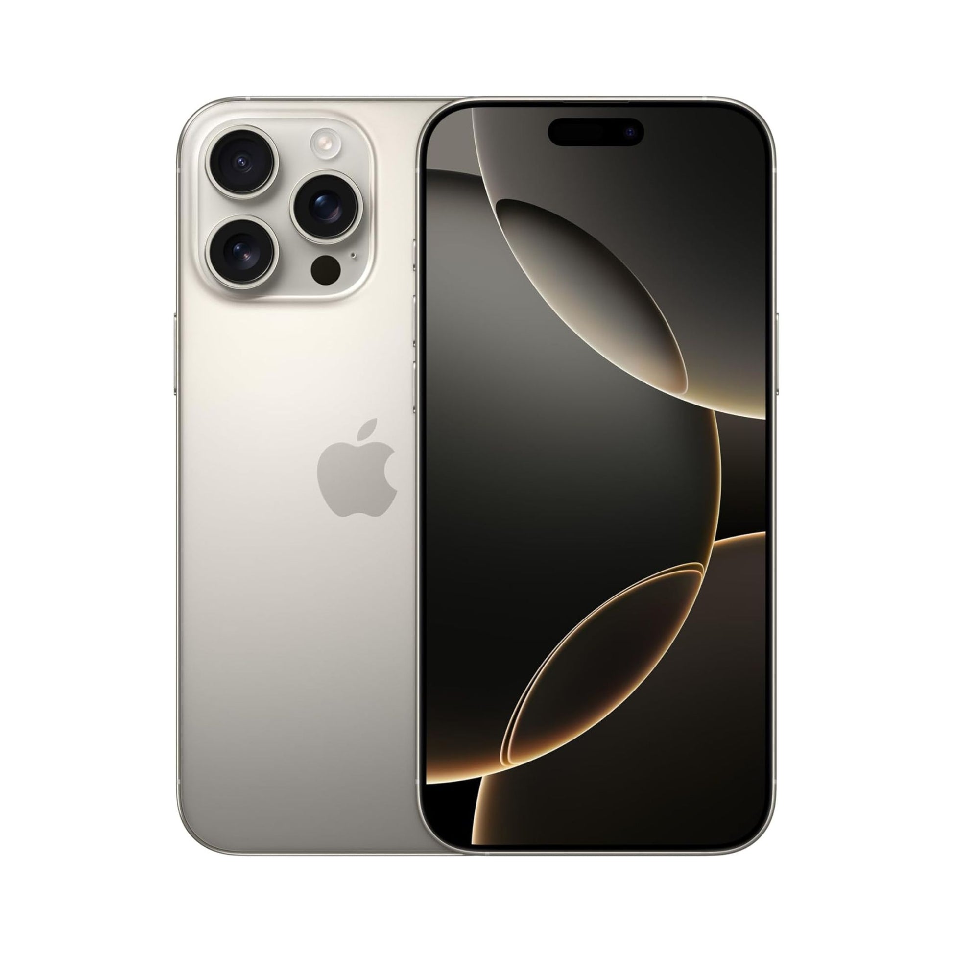 Apple smartphone showing front and back on a white background
