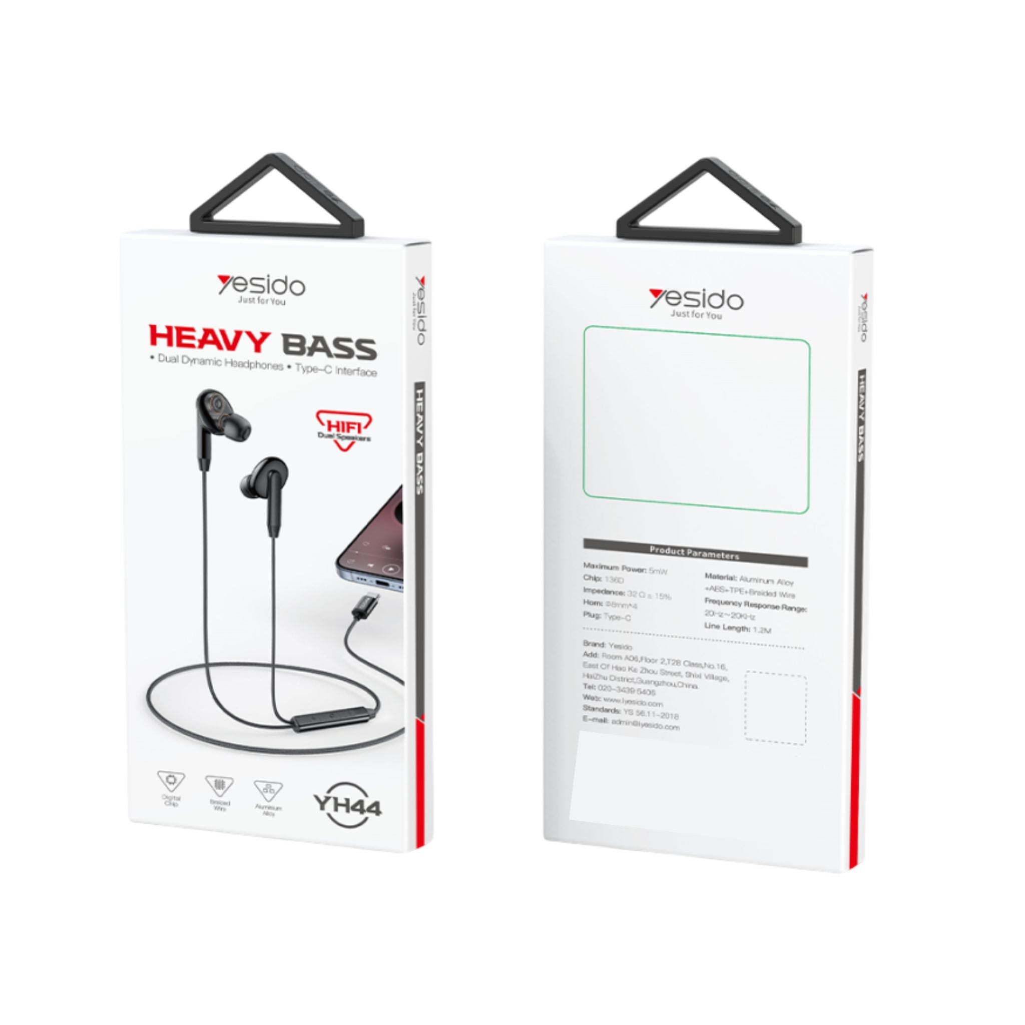 YESIDO YH44 High Quality Ergonomically Designed In-ear Earphone Dual Dynamic Type-C Wired Headphones